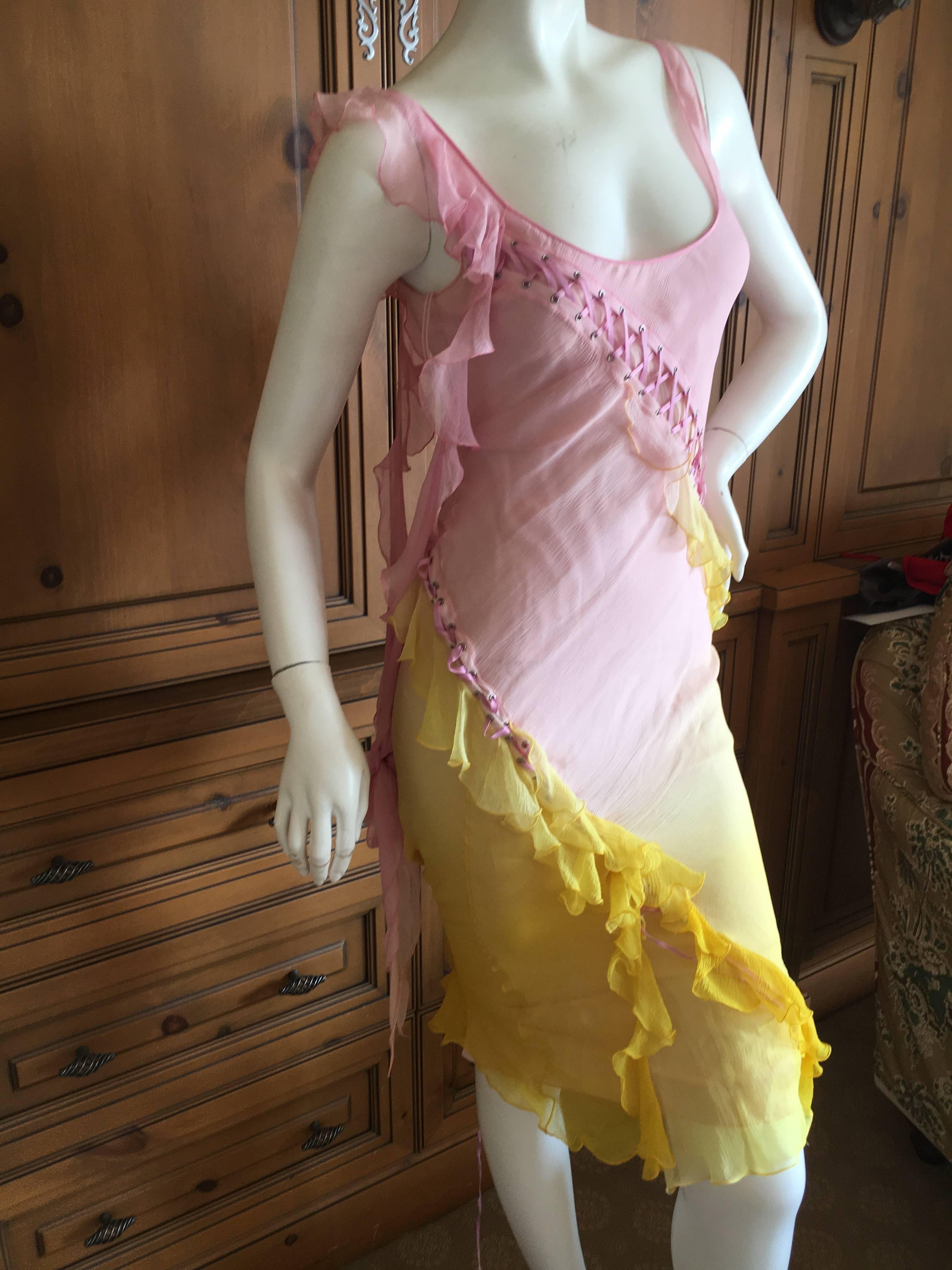 Christian Dior by John Galliano Corset Lace Bias Cut Ombre Silk Cocktail Dress.  For Sale 2