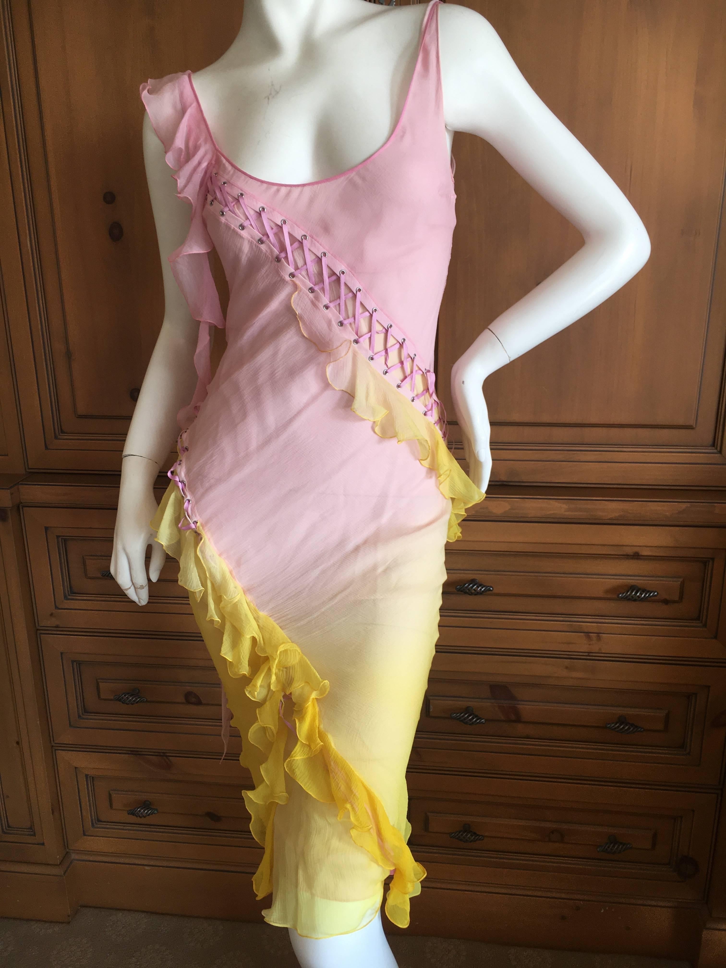 Christian Dior by John Galliano Corset Lace Bias Cut Ombre Silk Cocktail Dress.  For Sale 3