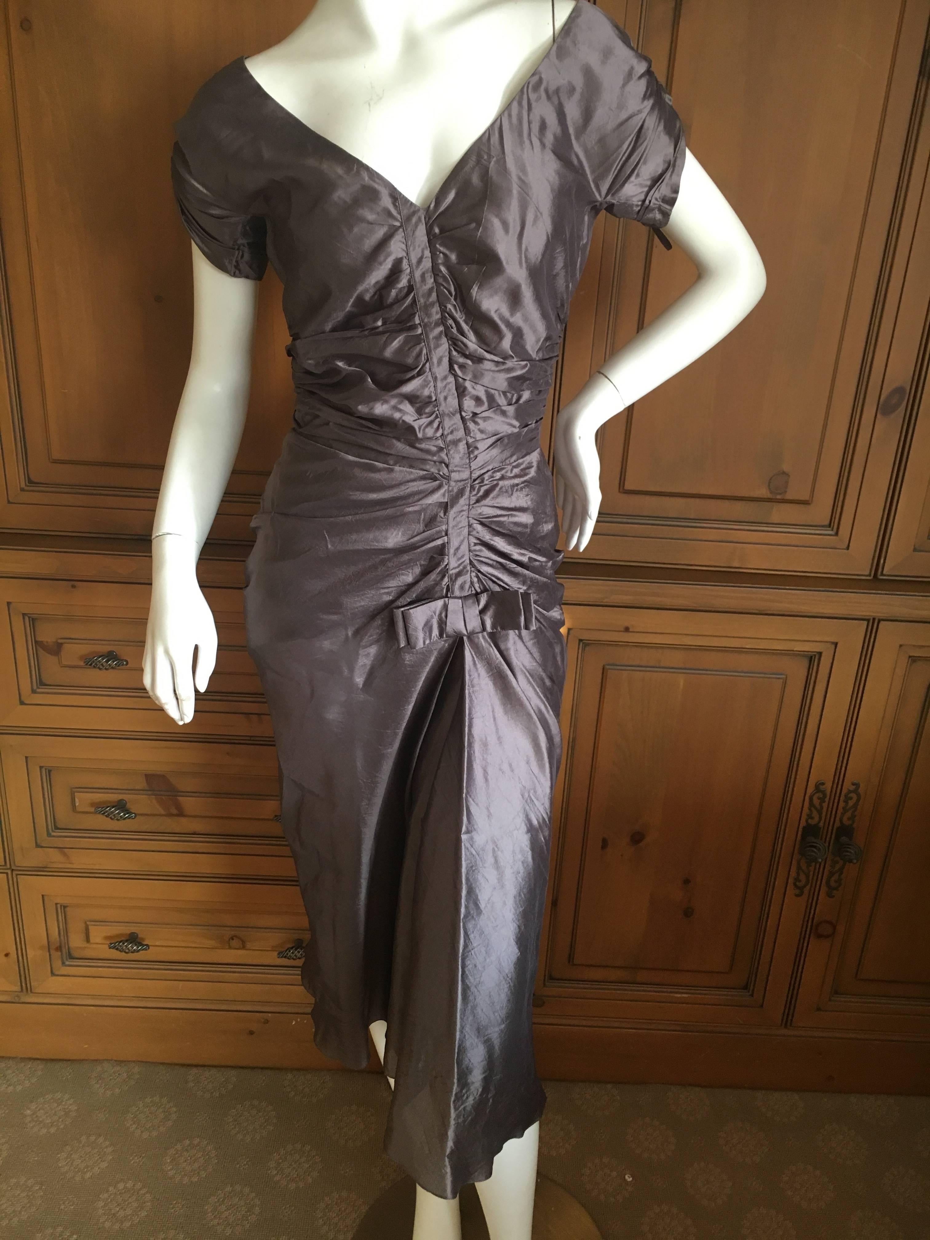 Black Christian Dior by John Galliano 2006 Silver Gray Dupioni Silk 1940's Style Dress For Sale