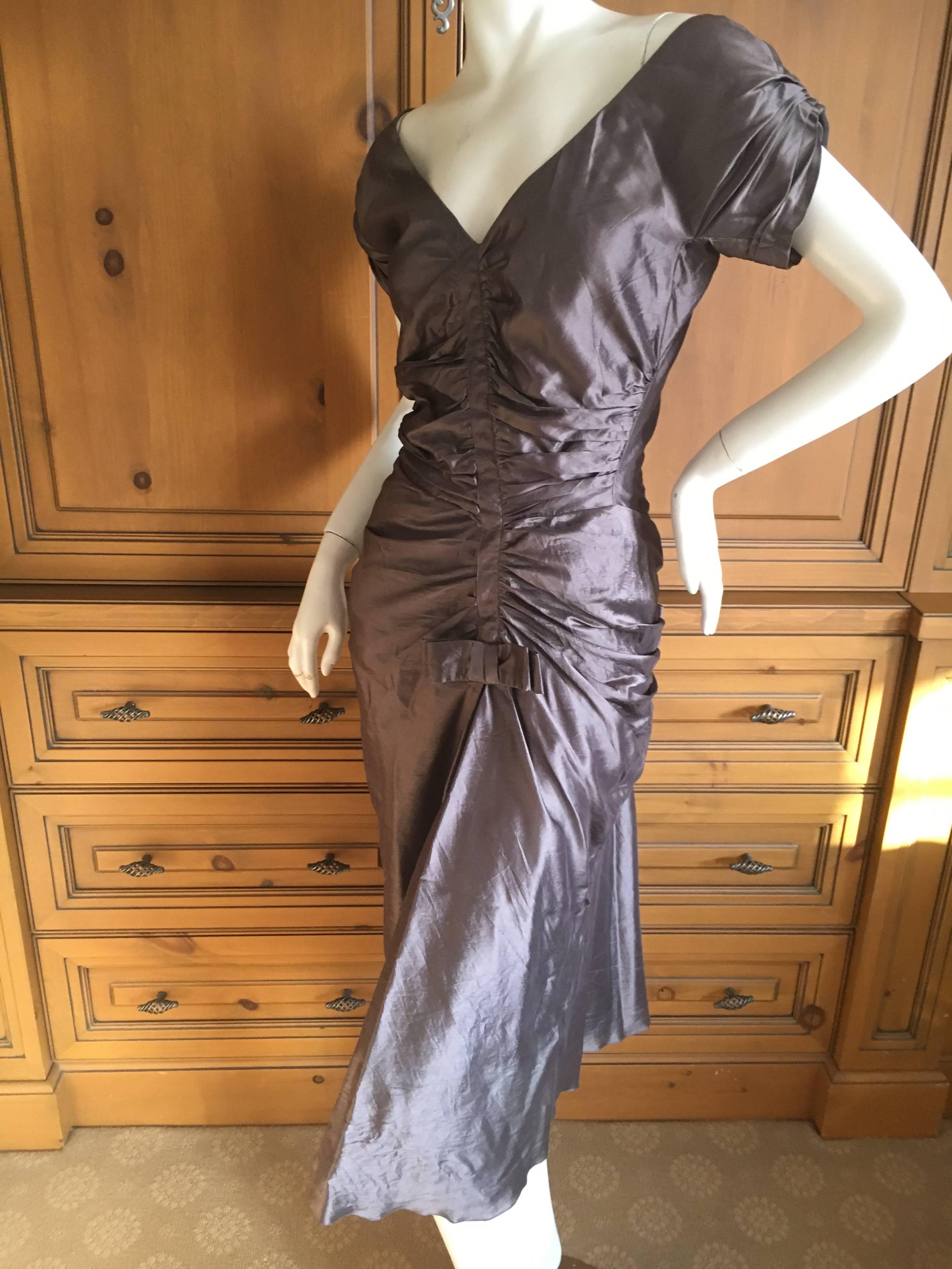 Christian Dior by John Galliano 2006 Silver Gray Dupioni Silk 1940's Style Dress For Sale 2