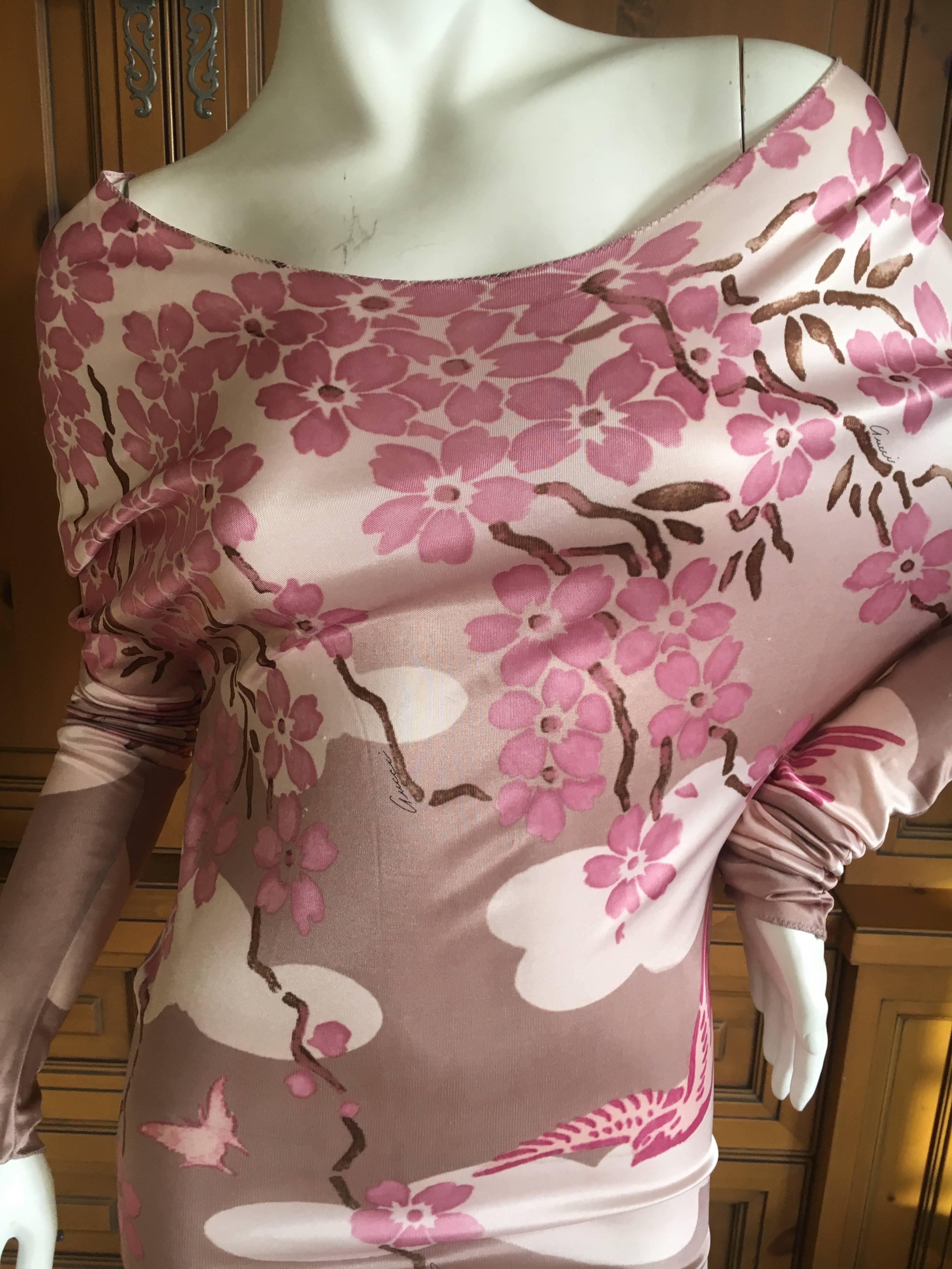 Gucci 2003 Tom Ford Japonaise Dogwood Blossom Long Sleeve Mini Dress For Sale 1