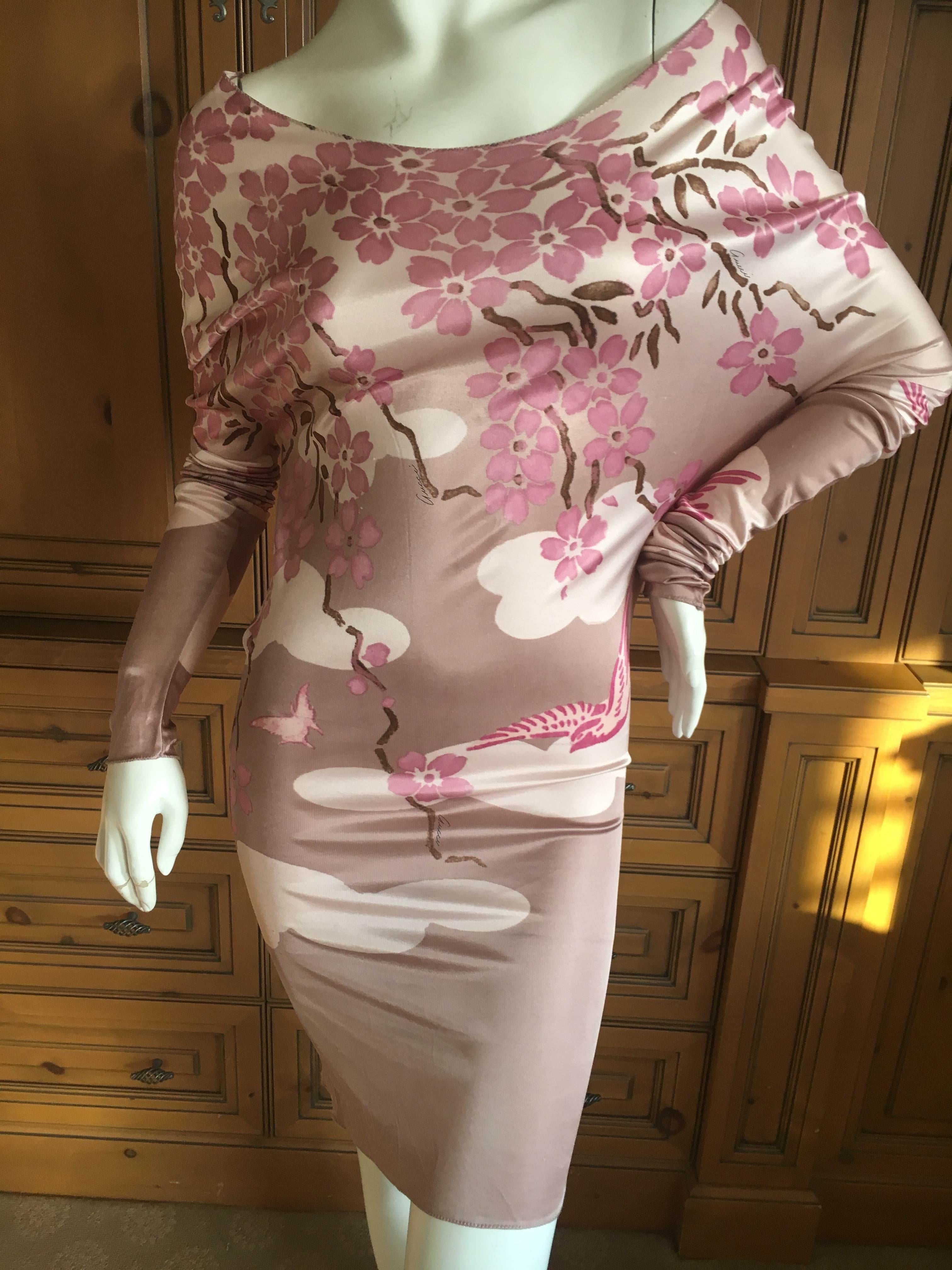 Gucci 2003 Tom Ford Japonaise Dogwood Blossom Long Sleeve Mini Dress For Sale 2