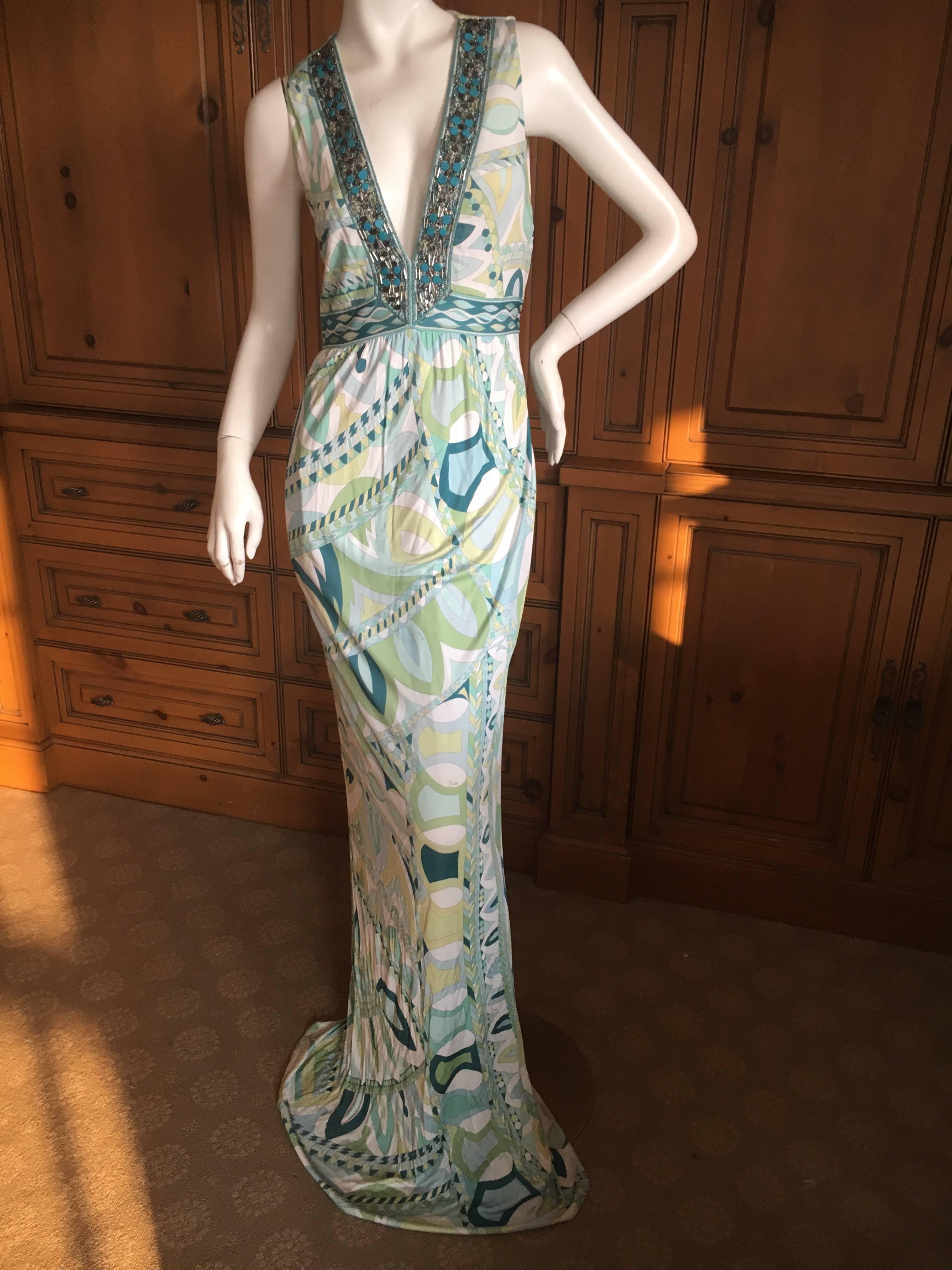 Emilio Pucci Bead Embellished Maxi Dress.
This is so much prettier in person, the embellishments didn't photograph well.
 New with Tags
Size 40
Bust 36