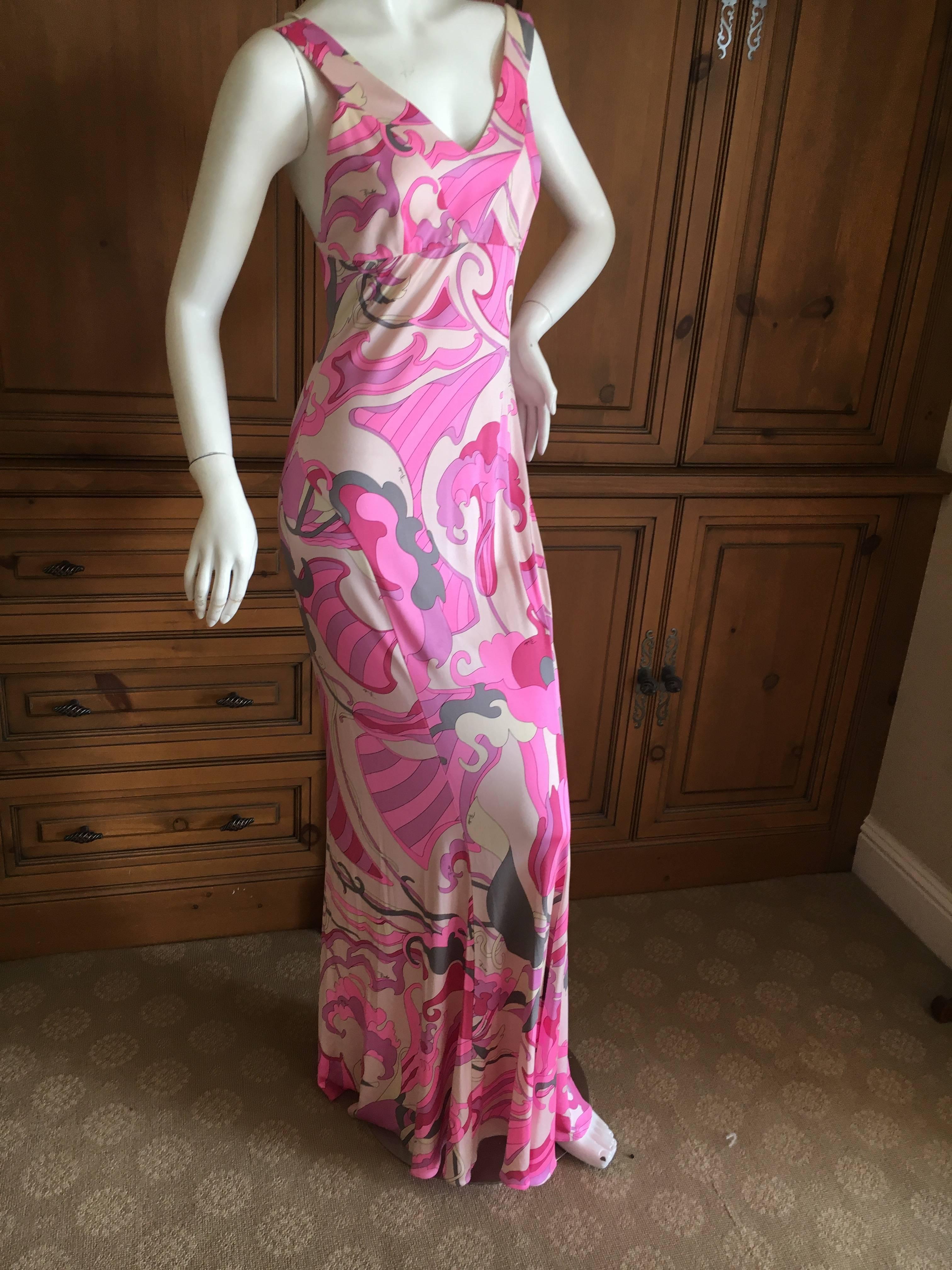 Beautiful pink pattern viscose maxi dress from Emelio Pucci.
New with tags
Size 40
Bust 36