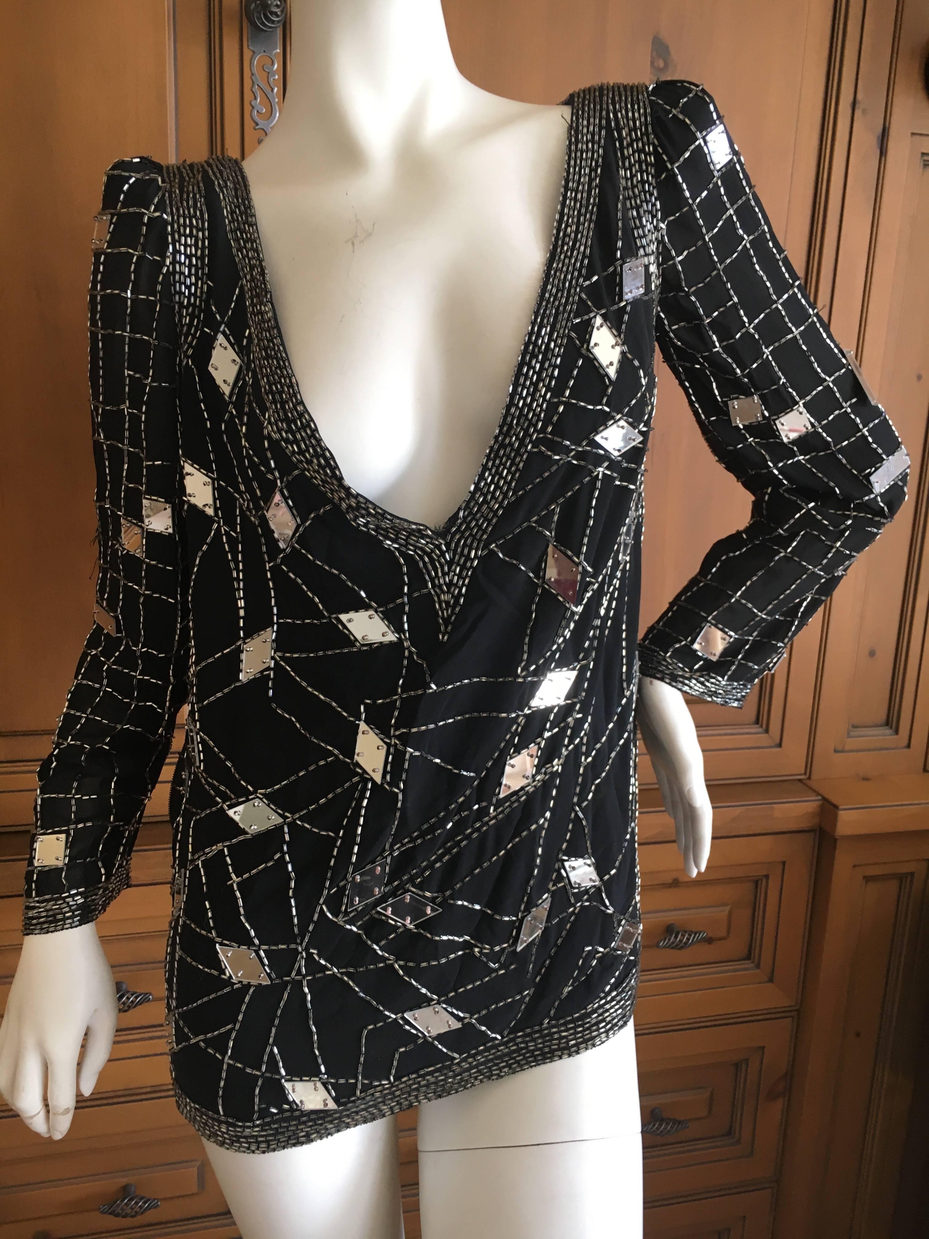 Fabrice for Amen Wardy 1980's Low Cut DIsco Era Beaded Top In Good Condition For Sale In Cloverdale, CA