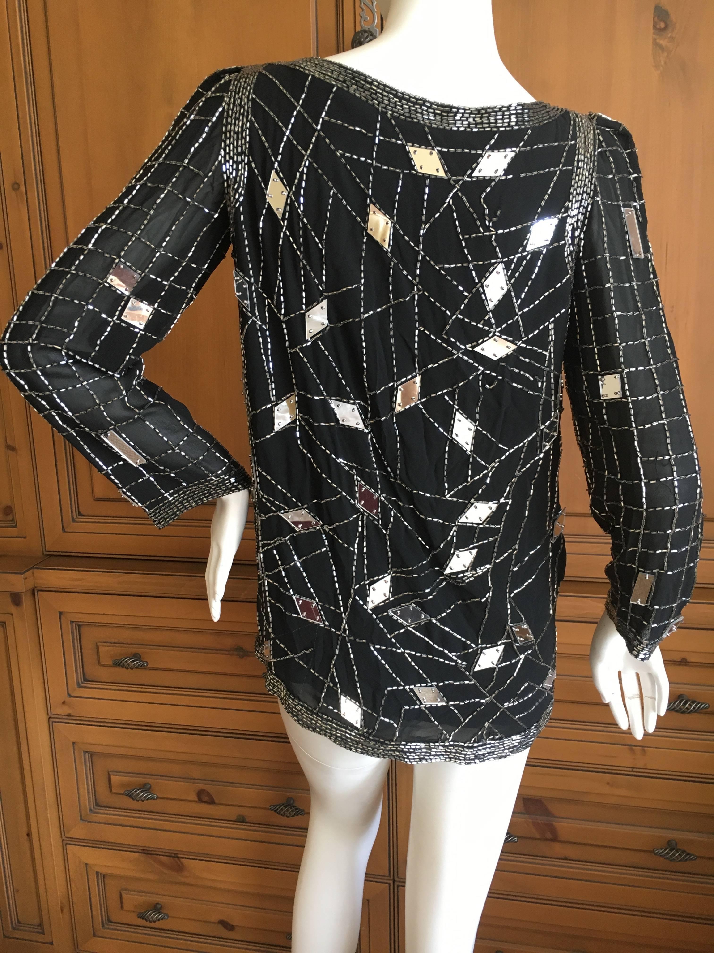 Fabrice for Amen Wardy 1980's Low Cut DIsco Era Beaded Top For Sale 2