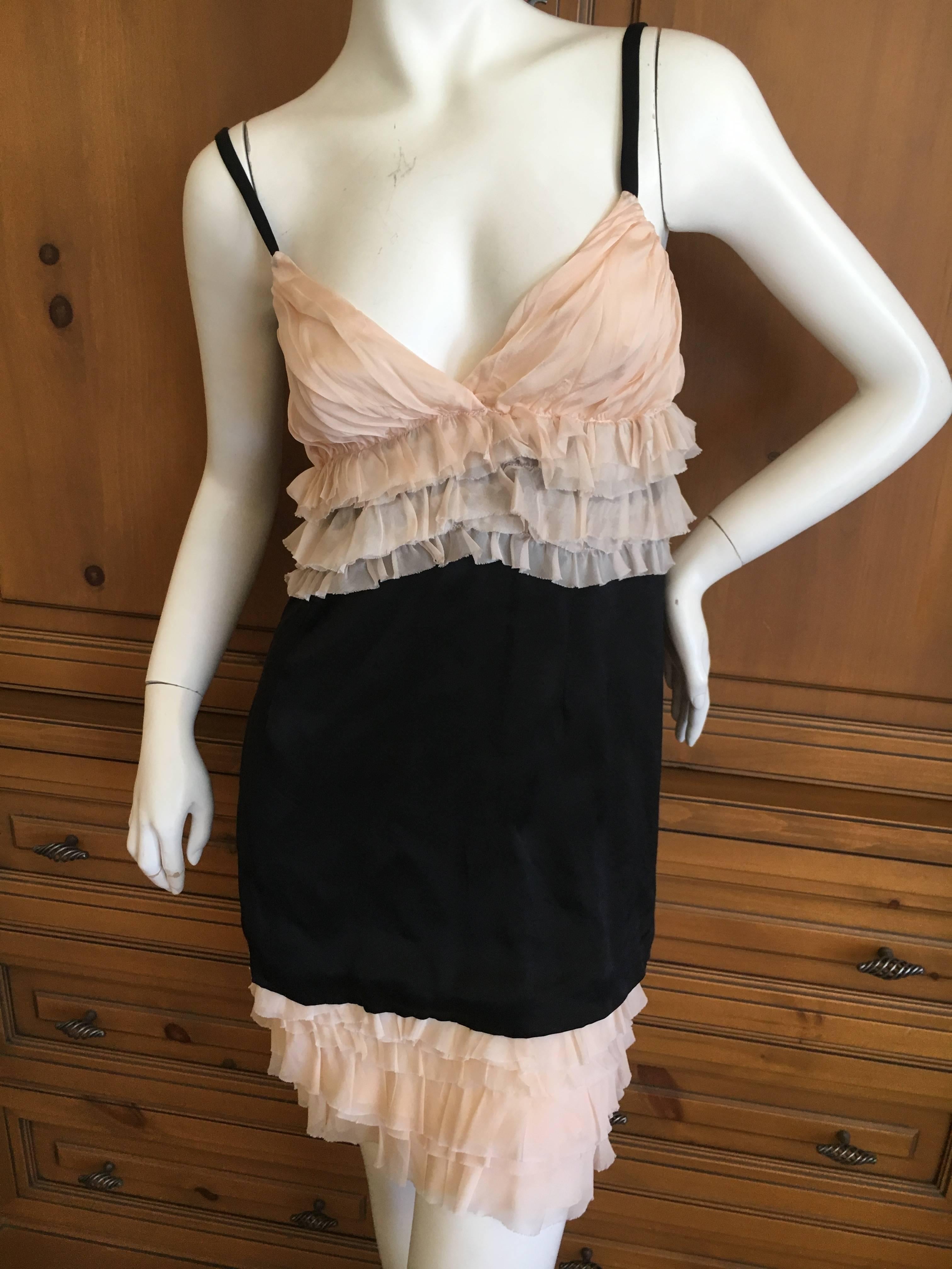 D&G Dolce & Gabbana Ruffle Black and Blush Mini Dress New with Tags In New Condition For Sale In Cloverdale, CA