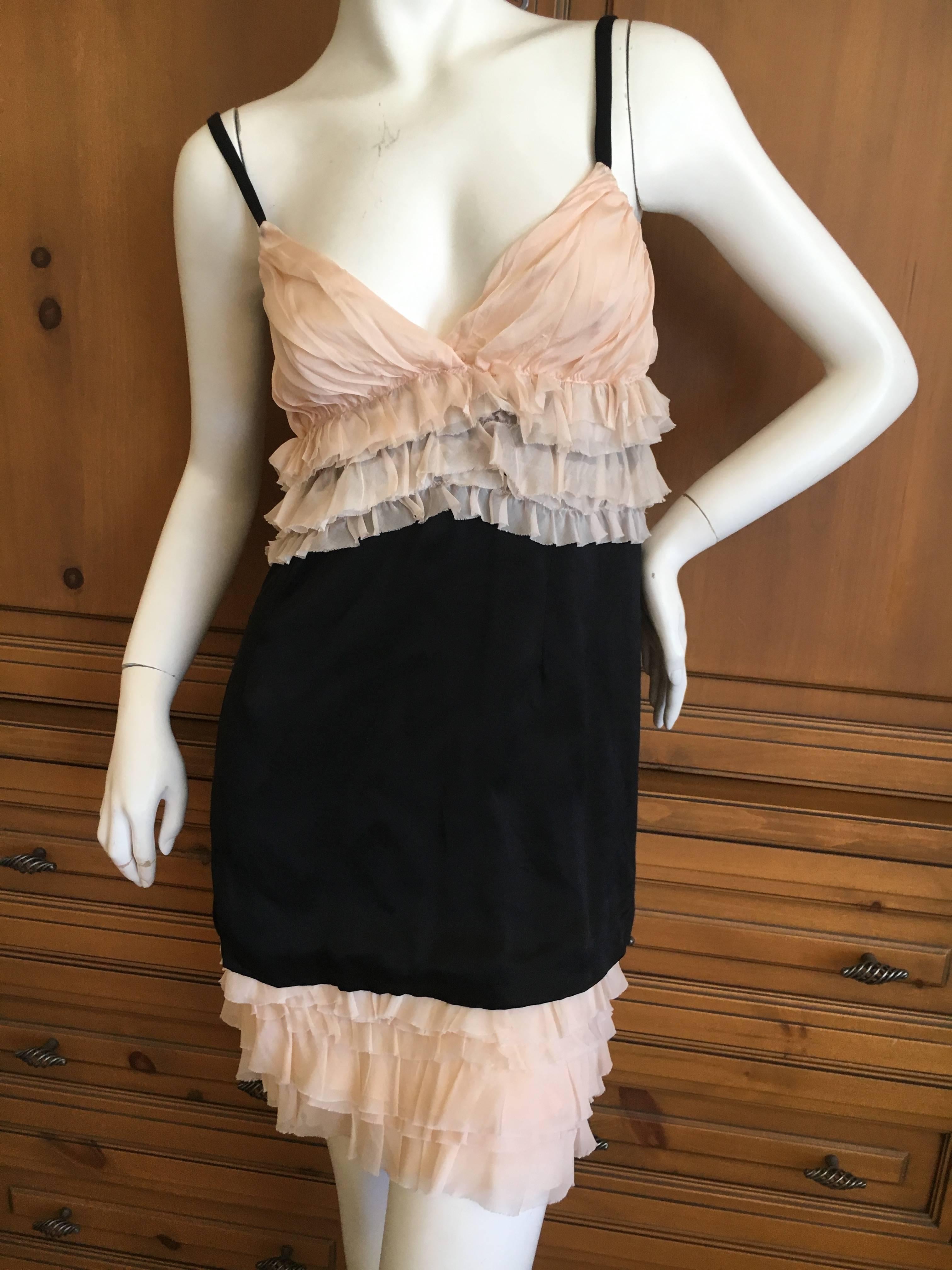 D&G Dolce & Gabbana Ruffle Black and Blush Mini Dress .
Size 42, but seems to run small
Bust 36