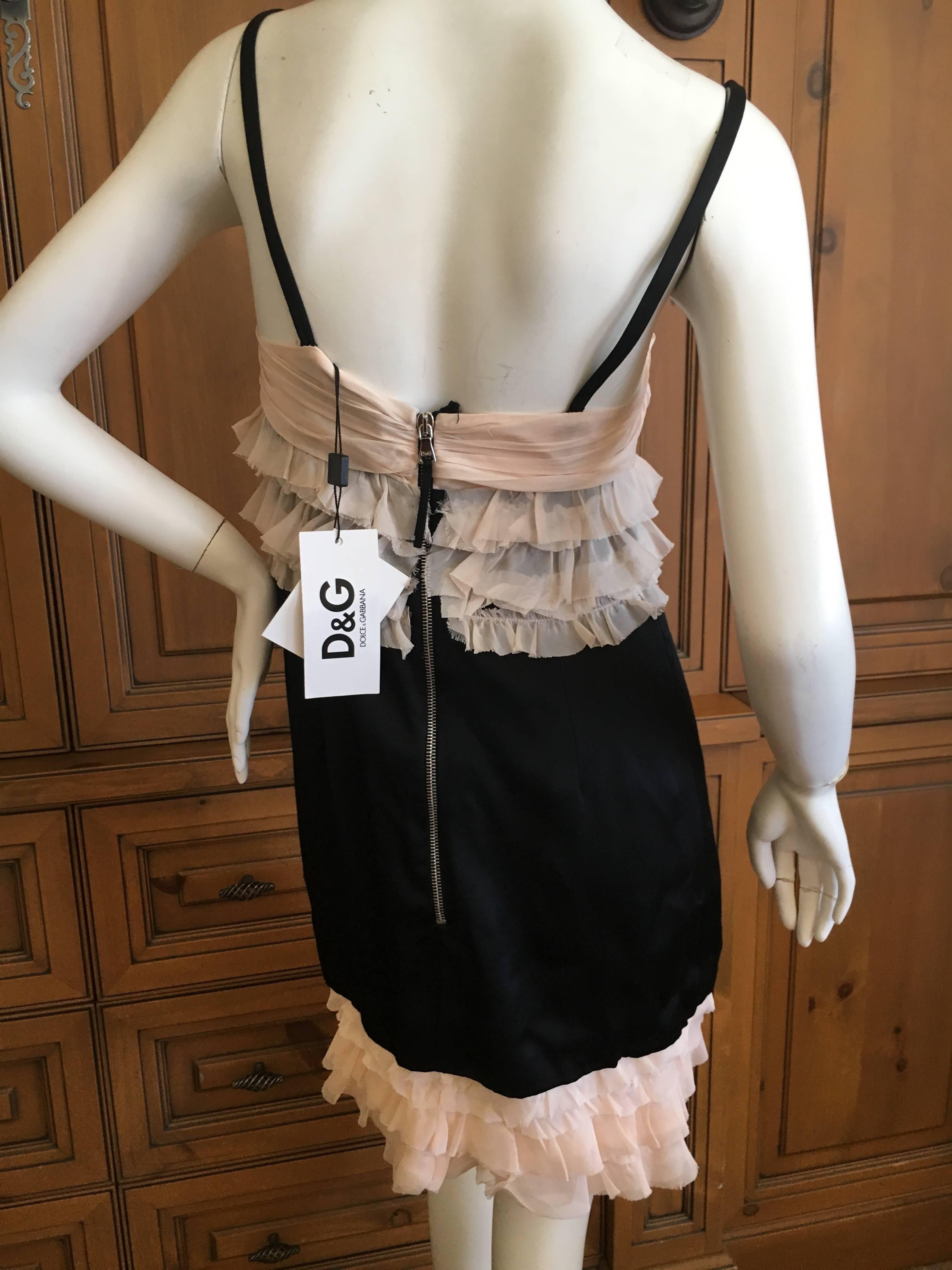 Women's D&G Dolce & Gabbana Ruffle Black and Blush Mini Dress New with Tags For Sale