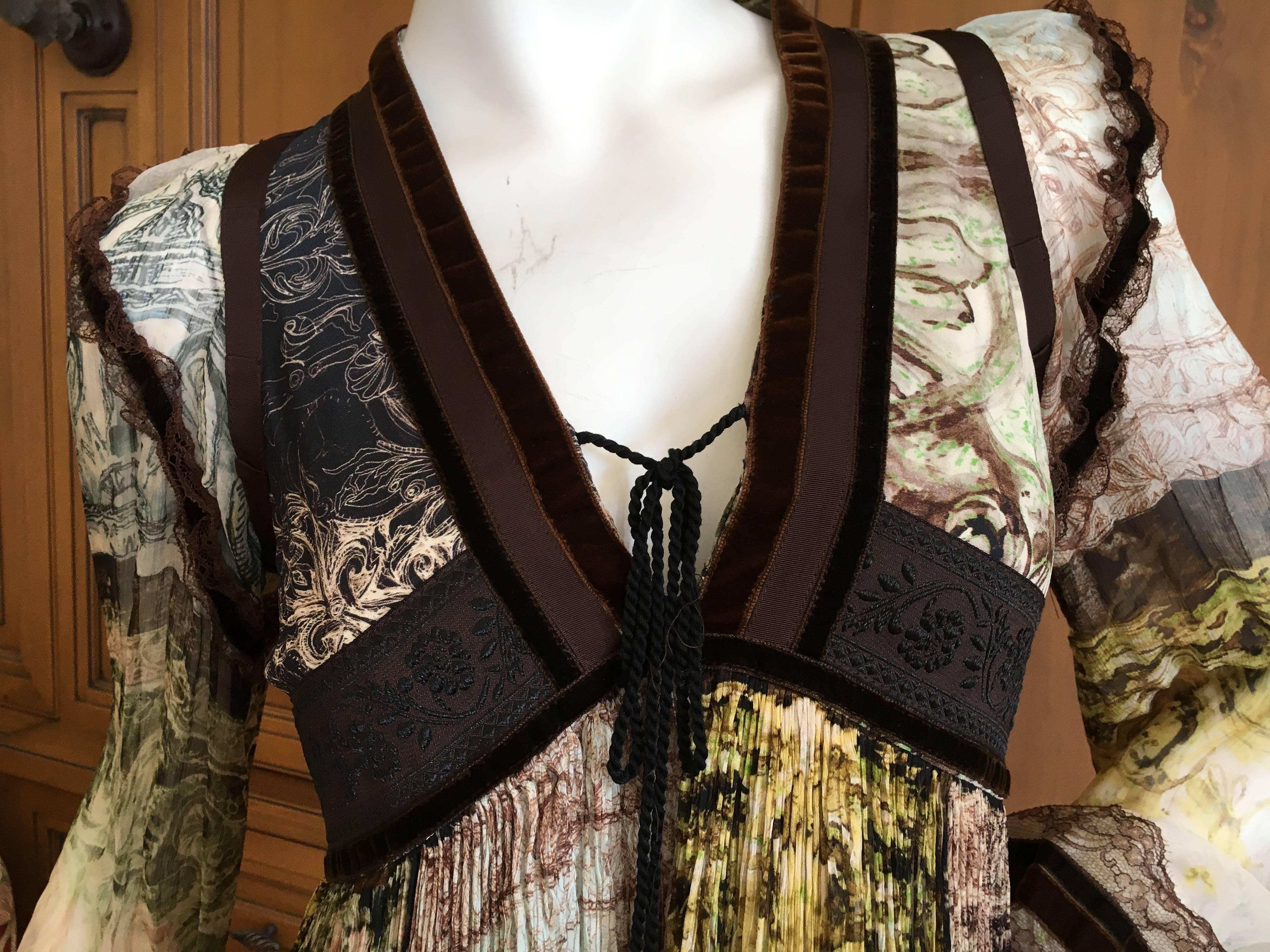 Jean Paul Gaultier Femme Vintage Plisse Pleated Empire Dress with Velvet Trim For Sale 3