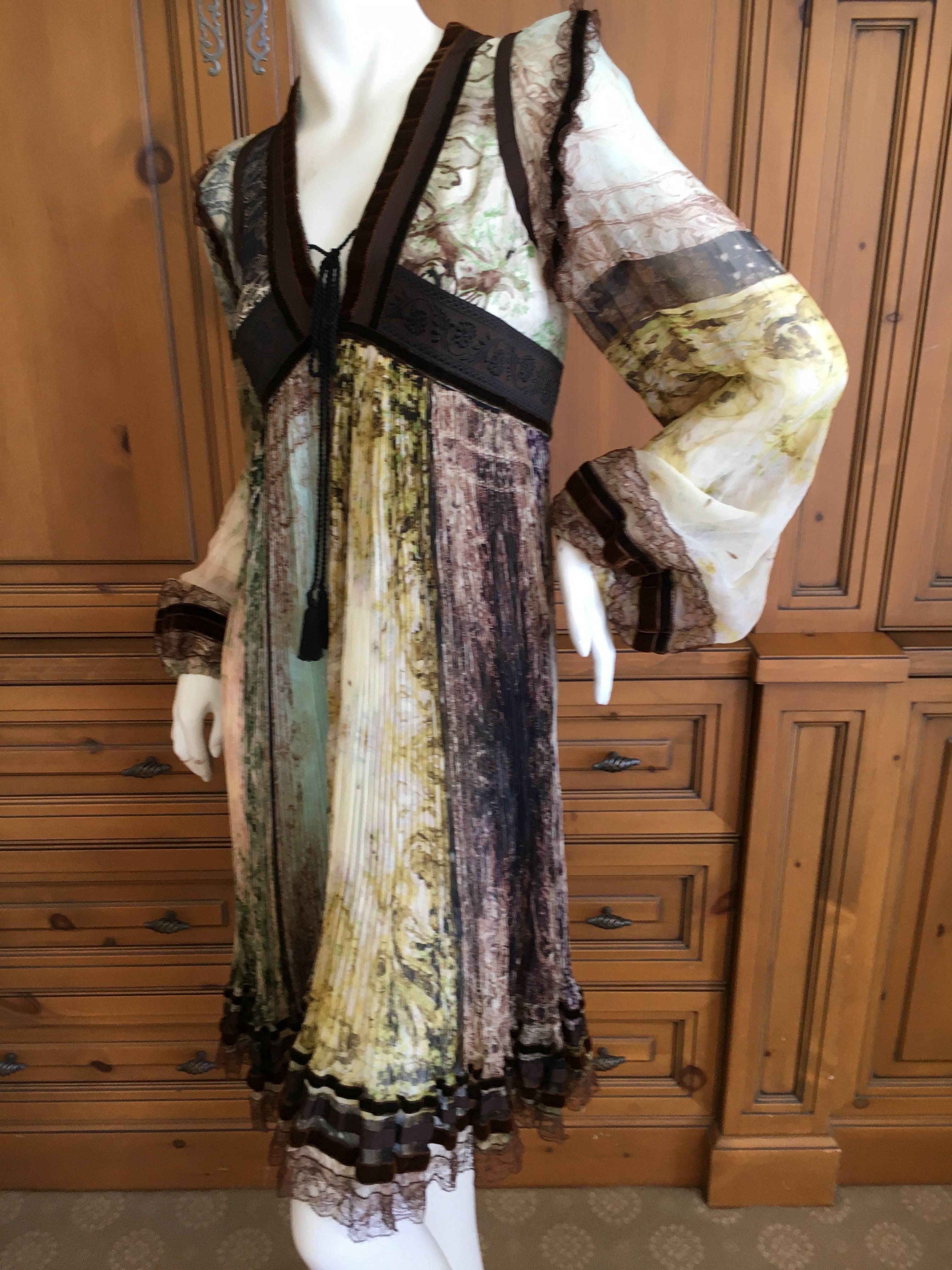 Jean Paul Gaultier Femme Vintage Plisse Pleated Empire Dress with Velvet Trim For Sale 4