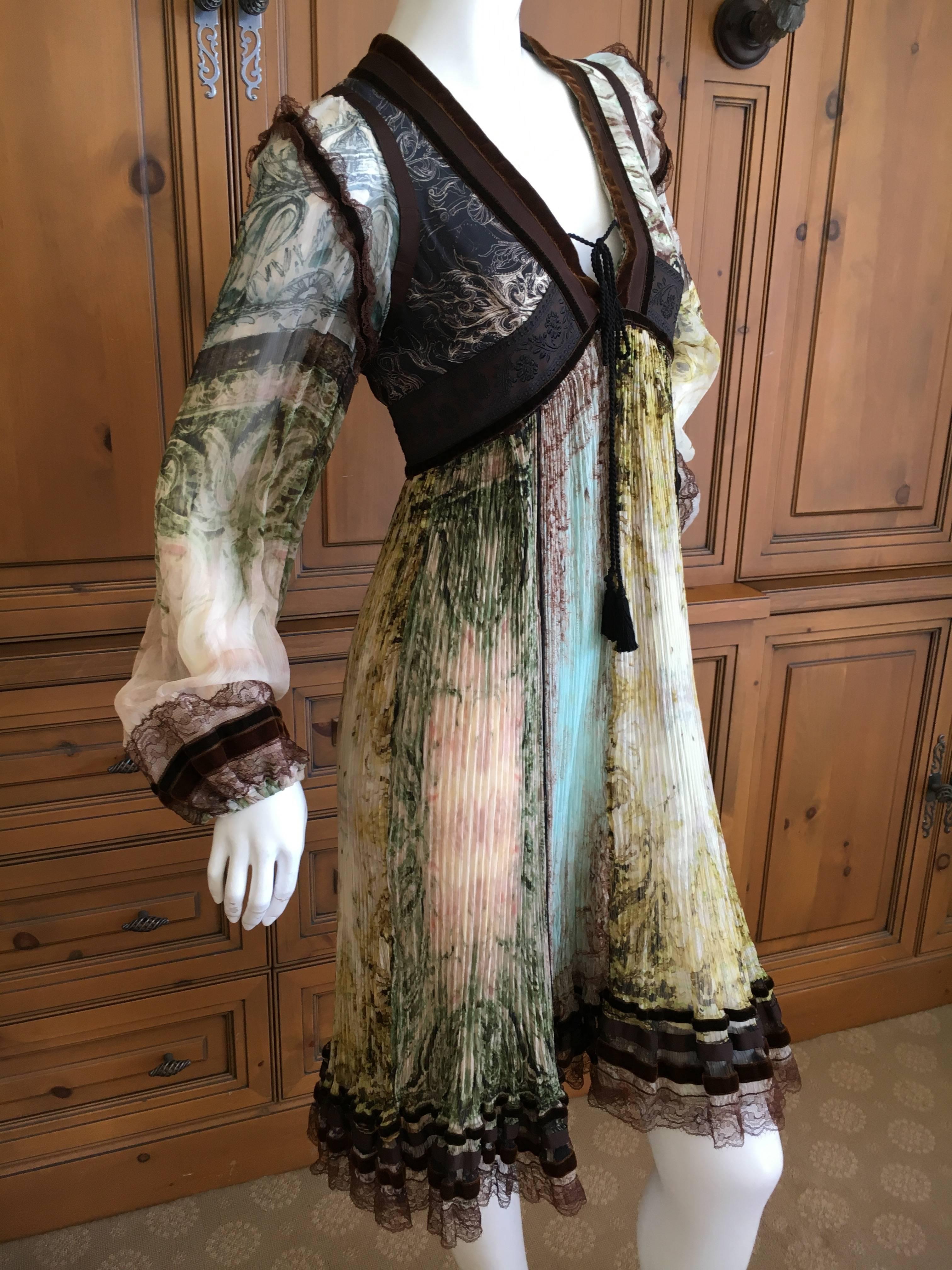 Jean Paul Gaultier Femme Vintage Plisse Pleated Empire Dress with Velvet Trim For Sale 1