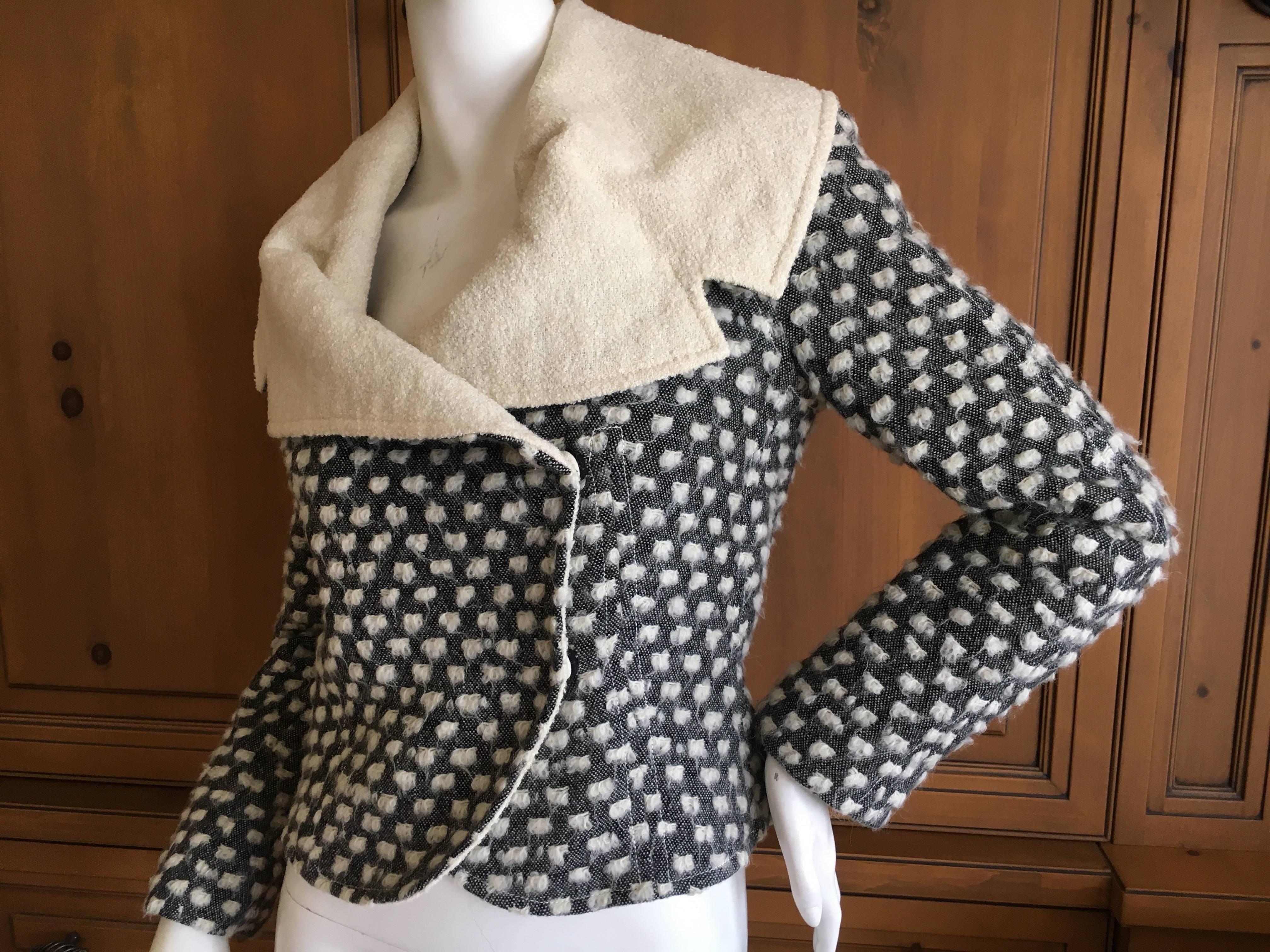 Christian Dior by John Galliano Cropped Textured Bar Jacket w Terrycloth Collar In Excellent Condition For Sale In Cloverdale, CA