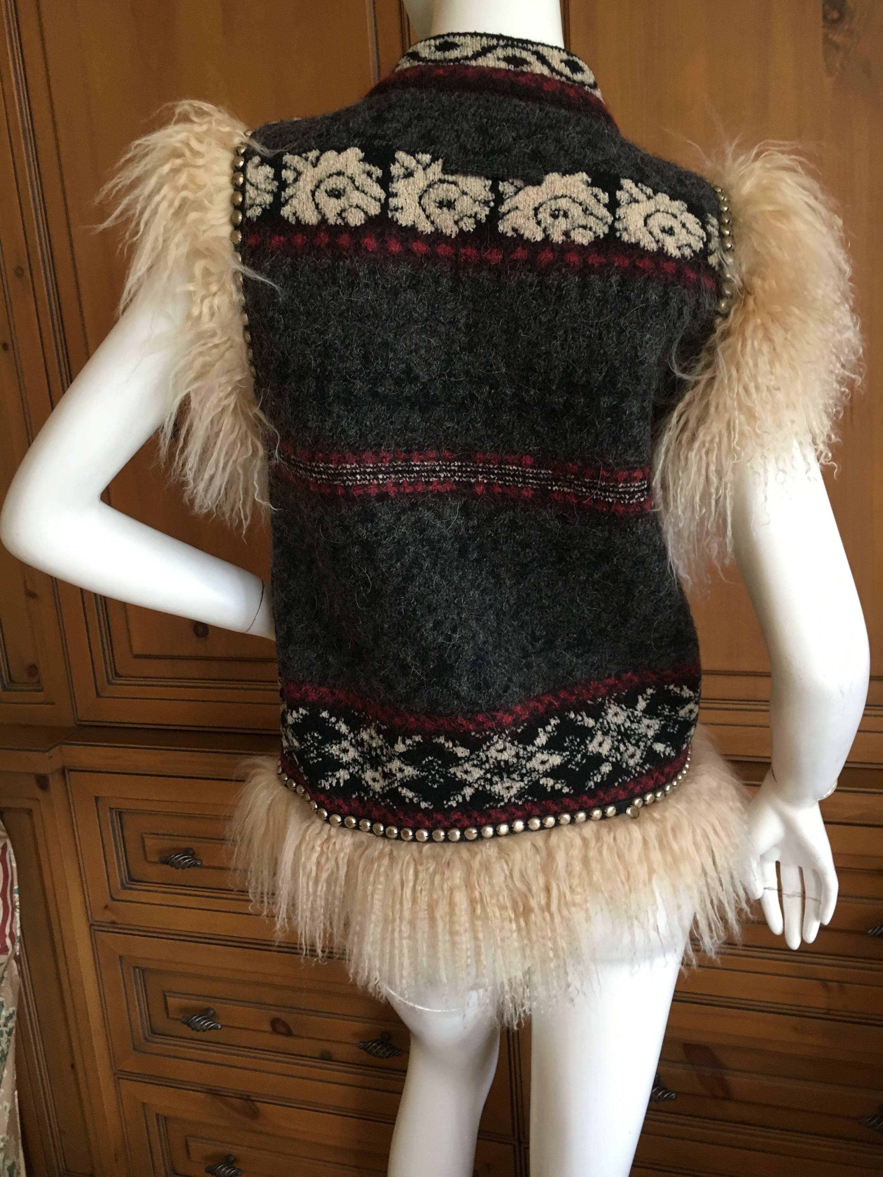 Jean Paul Gaultier Maille Femme Studded Boho Ethnic Vest with Curly Lamb Trim 3