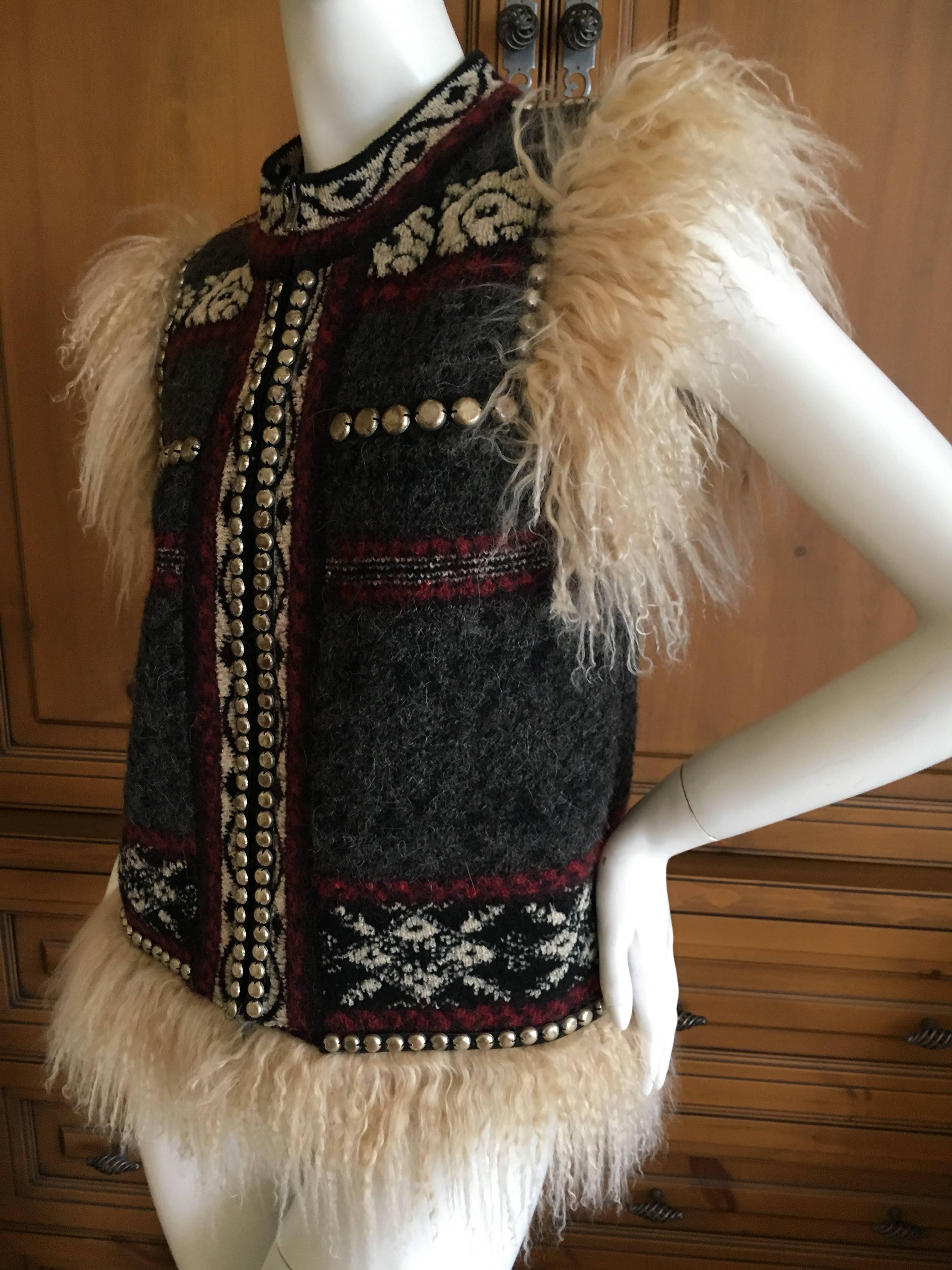 Jean Paul Gaultier Maille Femme Studded Boho Ethnic Vest with Curly Lamb Trim 2