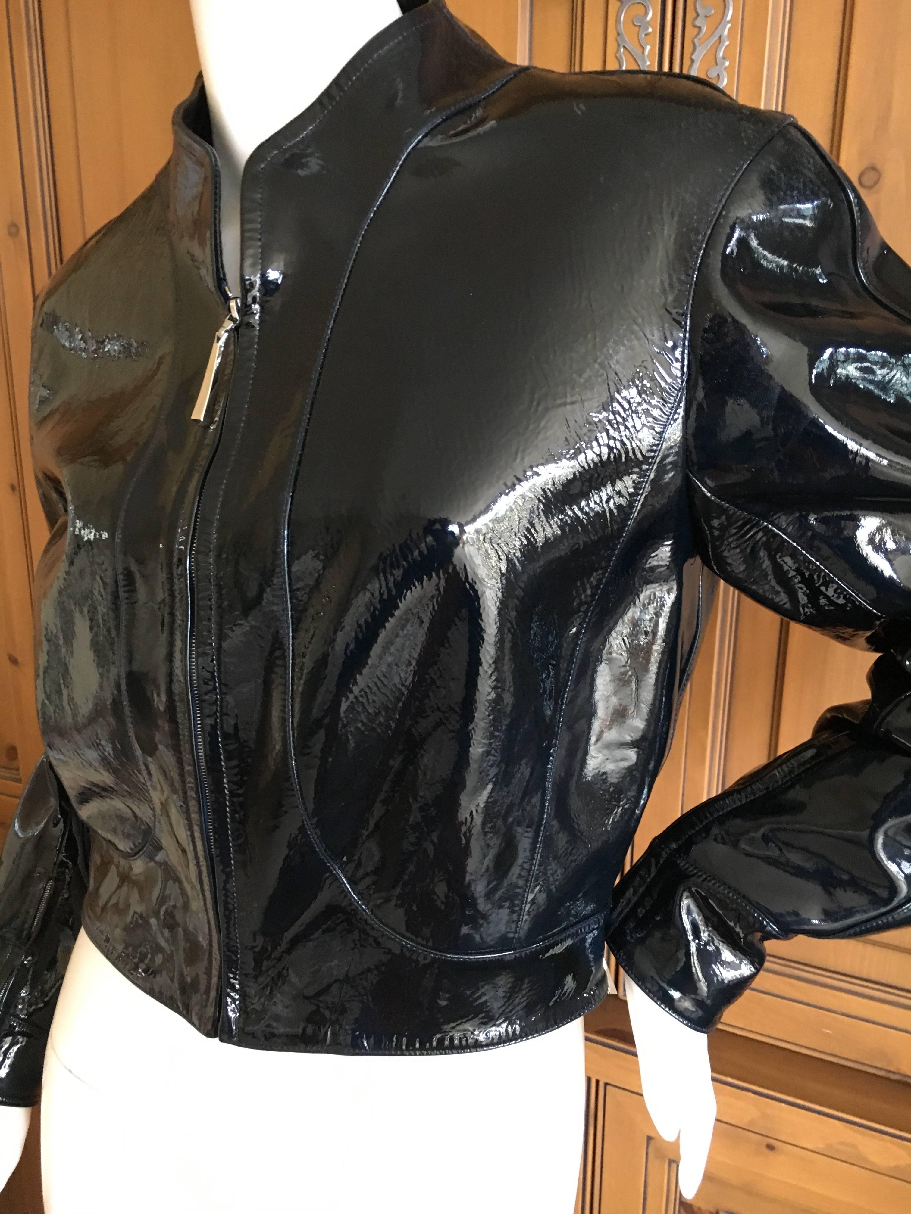 Black Thierry Mugler Couture 1980's Patent Leather Cropped Jacket