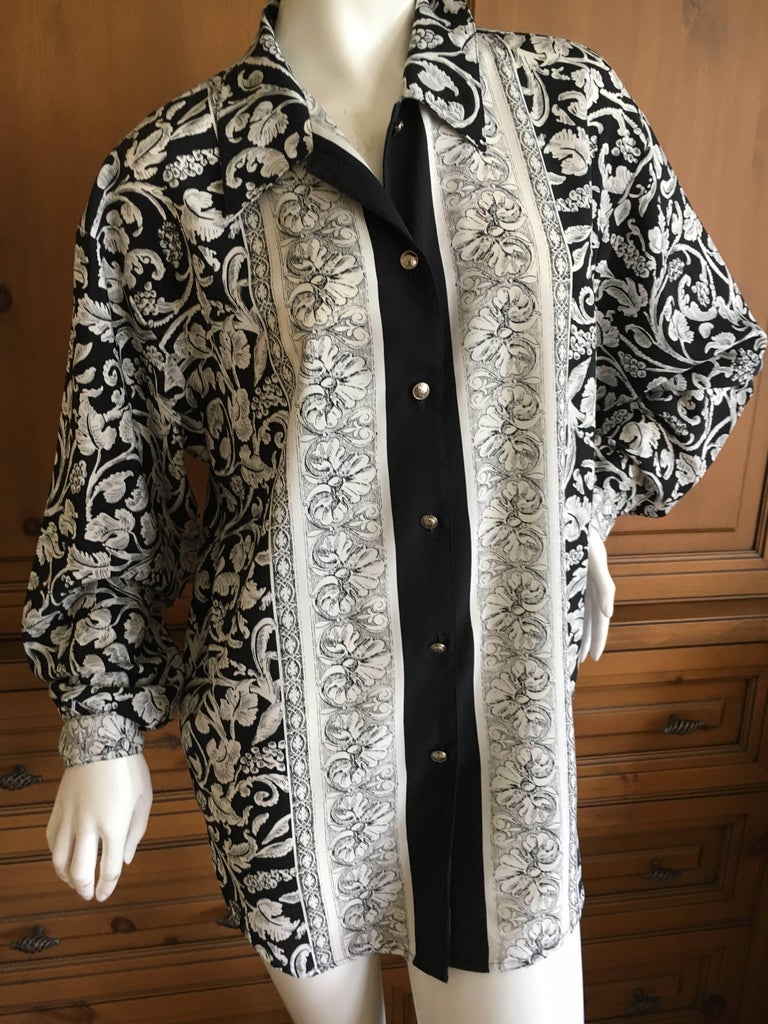 Versus Gianni Versace Vintage Graphic Black and White Barocco Silk