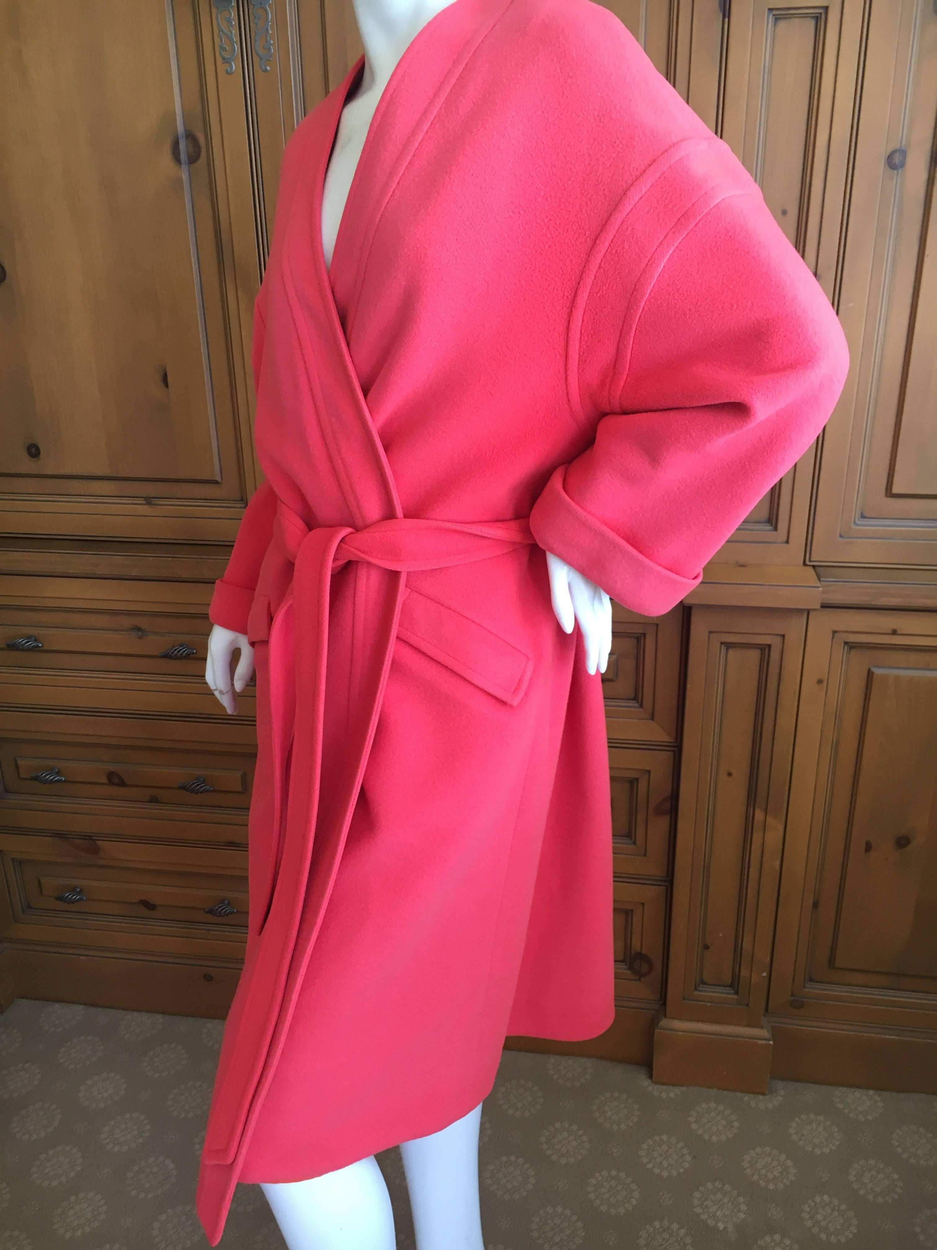 Elizabeth Arden 1960's Tangerine Pure Cashmere Belted Wrap Coat In Excellent Condition In Cloverdale, CA