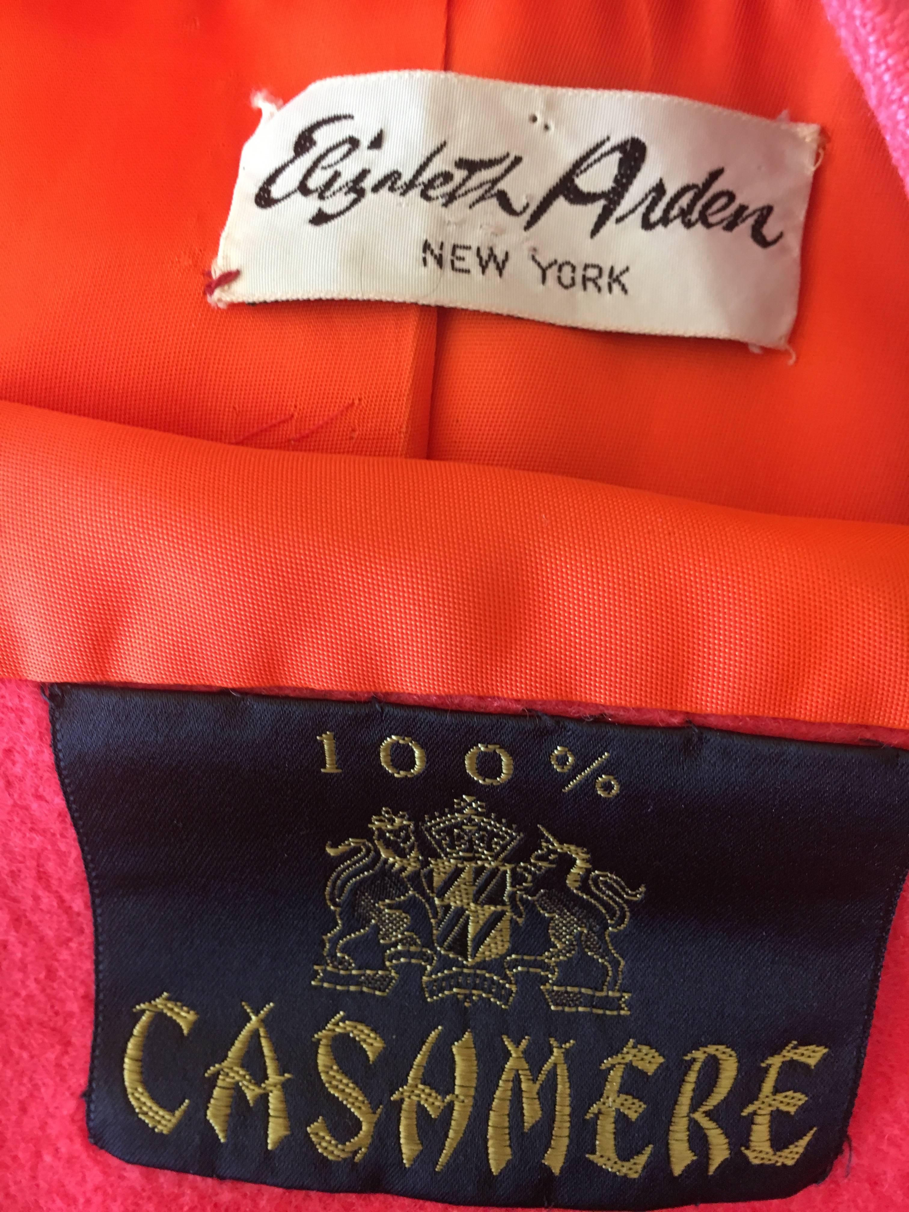 Elizabeth Arden 1960's Tangerine Pure Cashmere Belted Wrap Coat 2