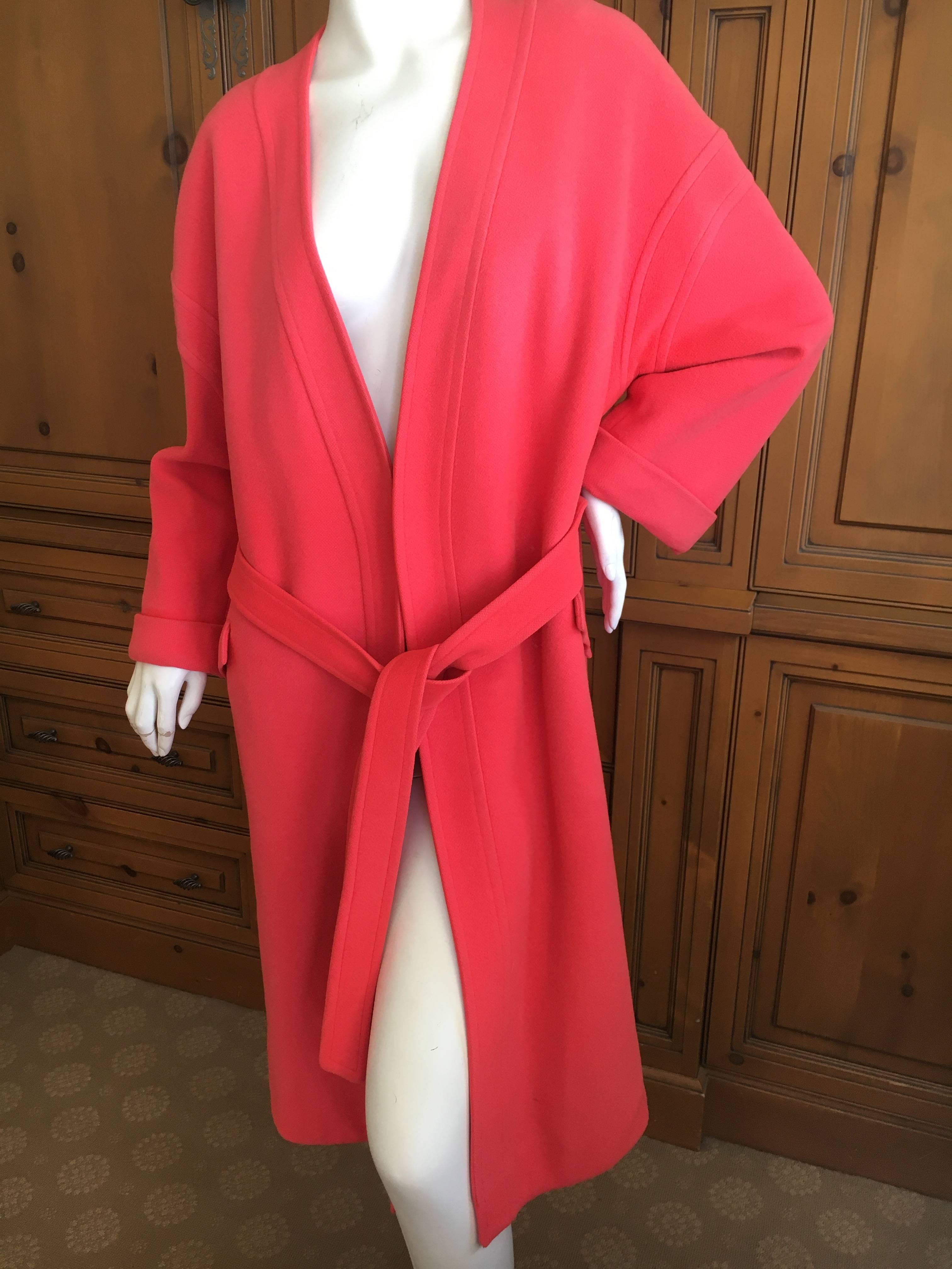 Elizabeth Arden 1960's Tangerine Pure Cashmere Belted Wrap Coat 1