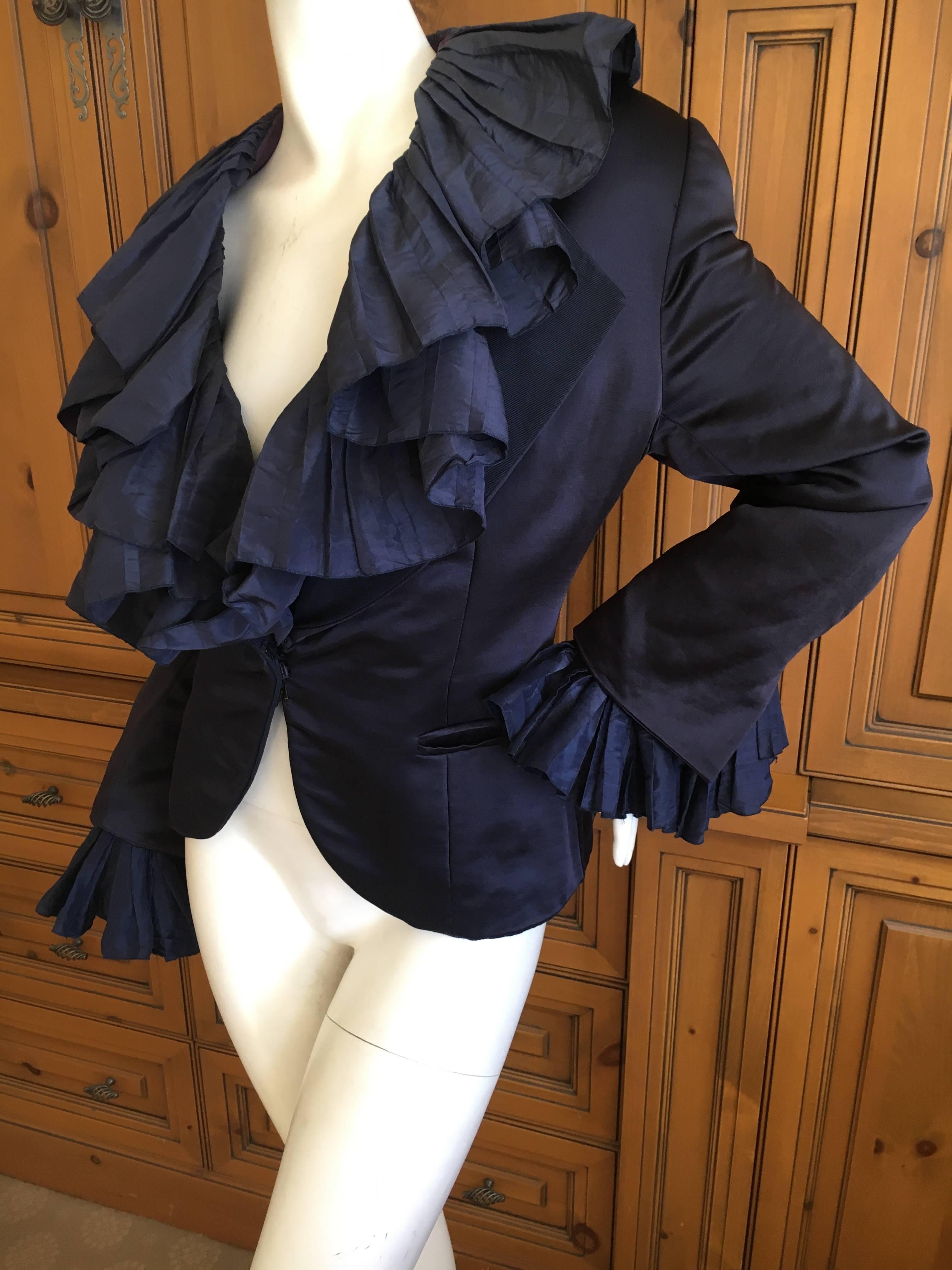 Black Christian Dior Numbered Demi Couture Ruffled Silk Jacket by Gianfranco Ferre XL For Sale