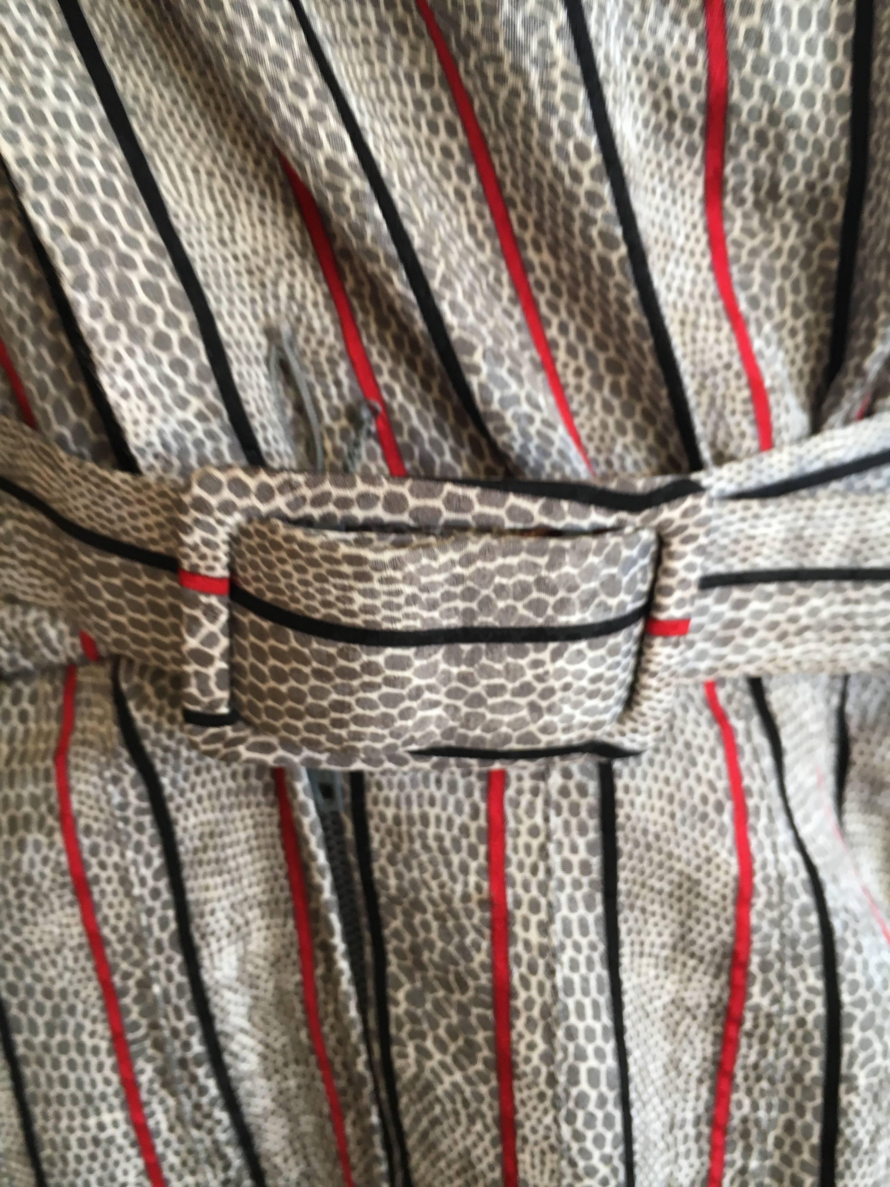 Women's Celine 1970's Stripe Snake Print Silk Belted Day Dress For Sale