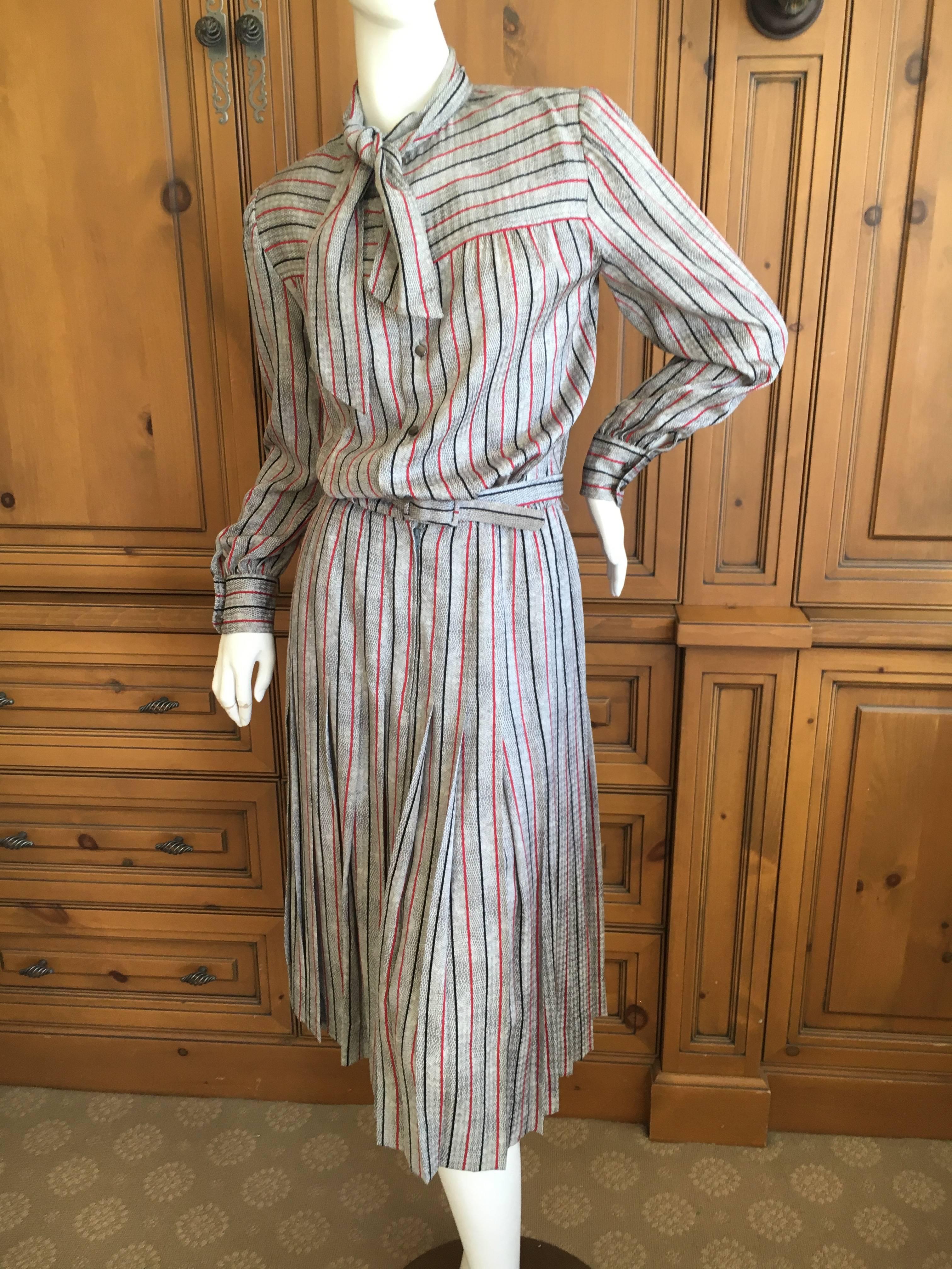 Celine 1970's Stripe Snake Print Silk Belted Day Dress For Sale 2