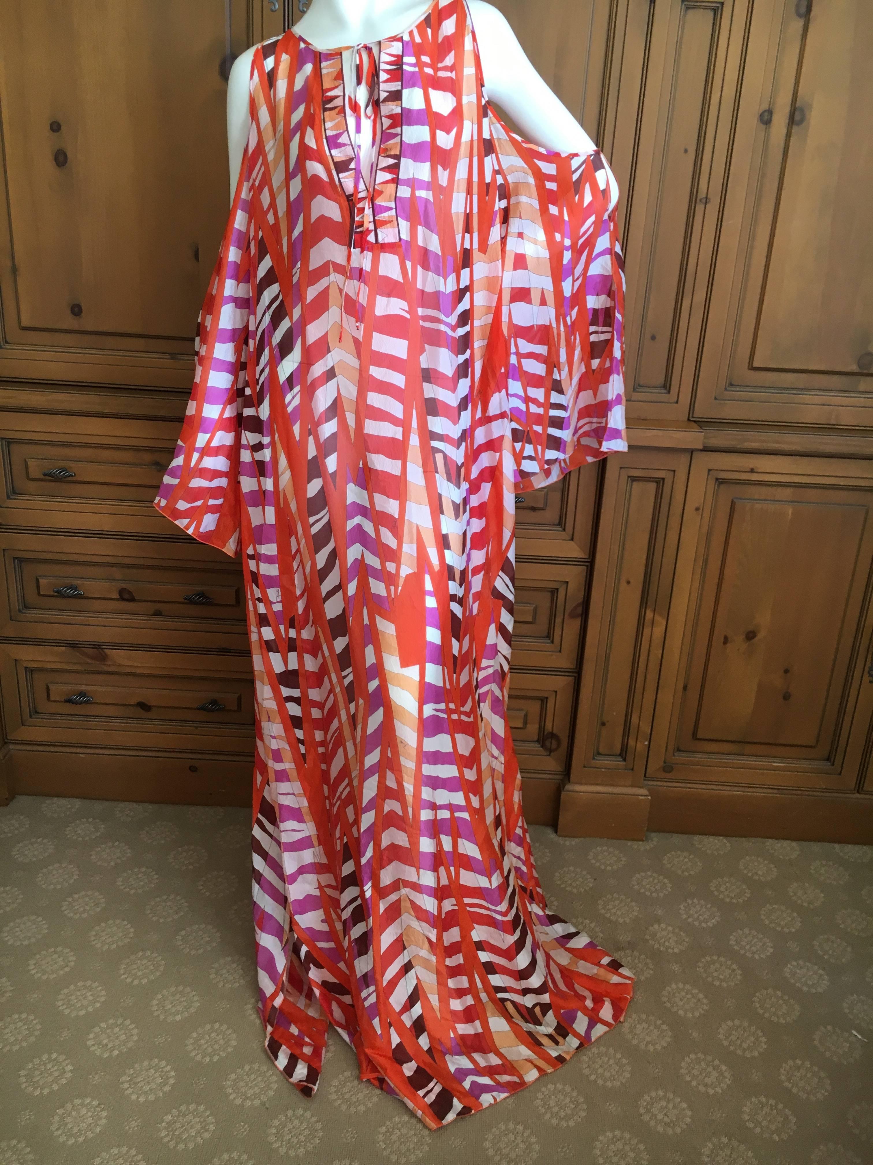 Women's or Men's Emilio Pucci Sheer Cold Shoulder Patterned Caftan New with Tags Size L For Sale