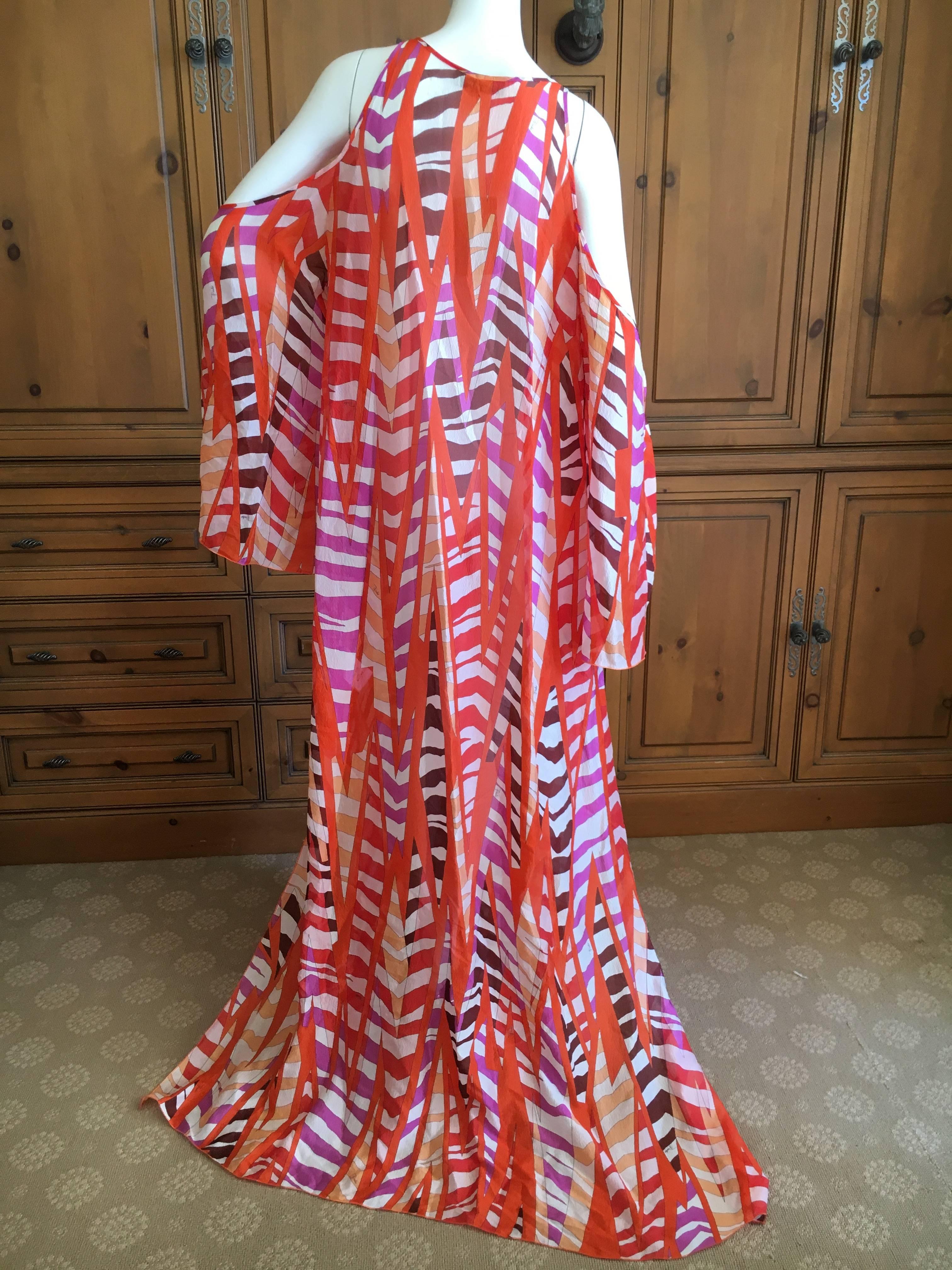 Emilio Pucci Sheer Cold Shoulder Patterned Caftan New with Tags Size L For Sale 3