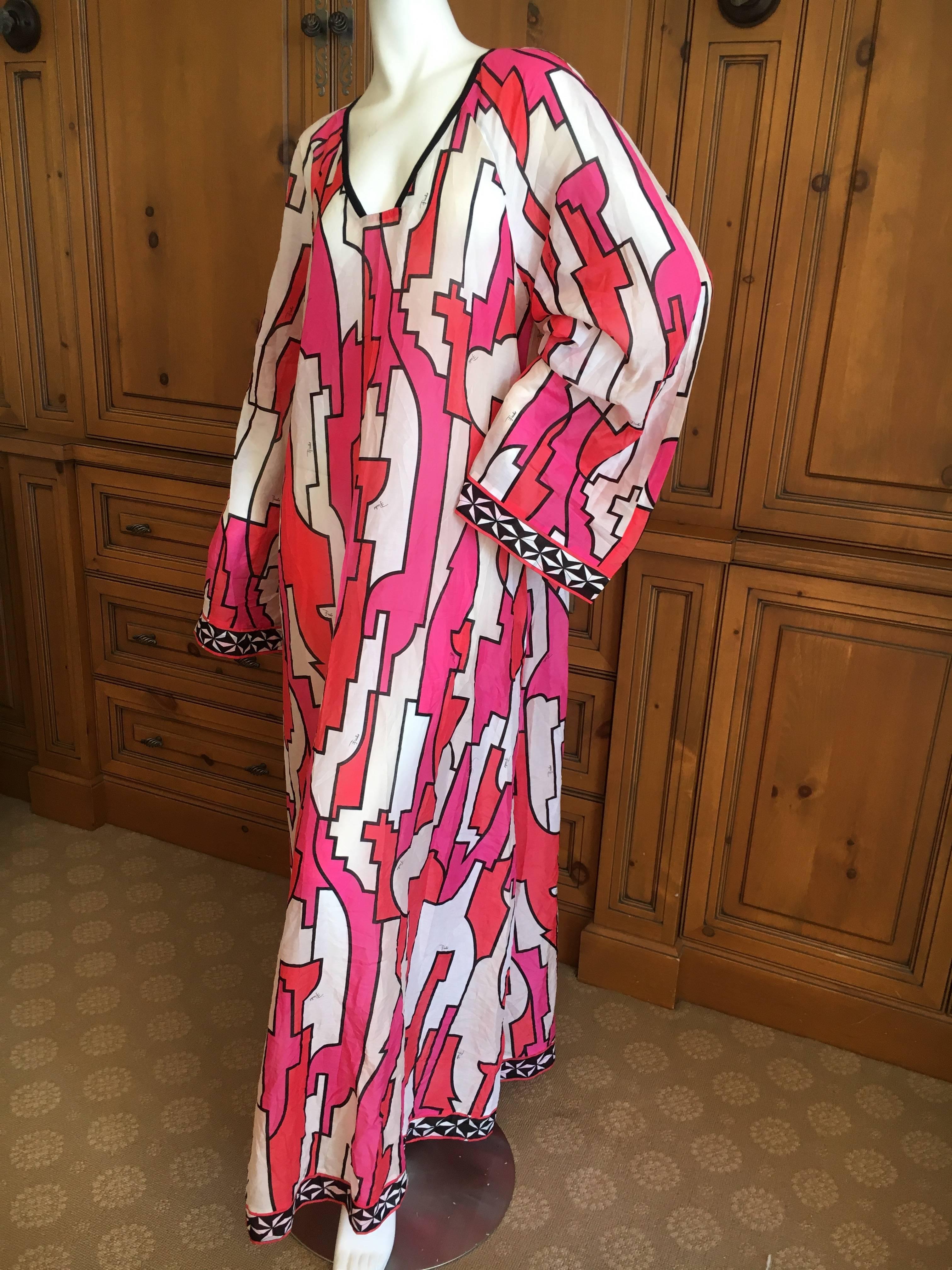 Emilio Pucci Sheer Cotton & Silk Blend Caftan Dress.
Size 42
Bust 40"
Waist 38"
Hips 44"
Length 60"
Excellent condition