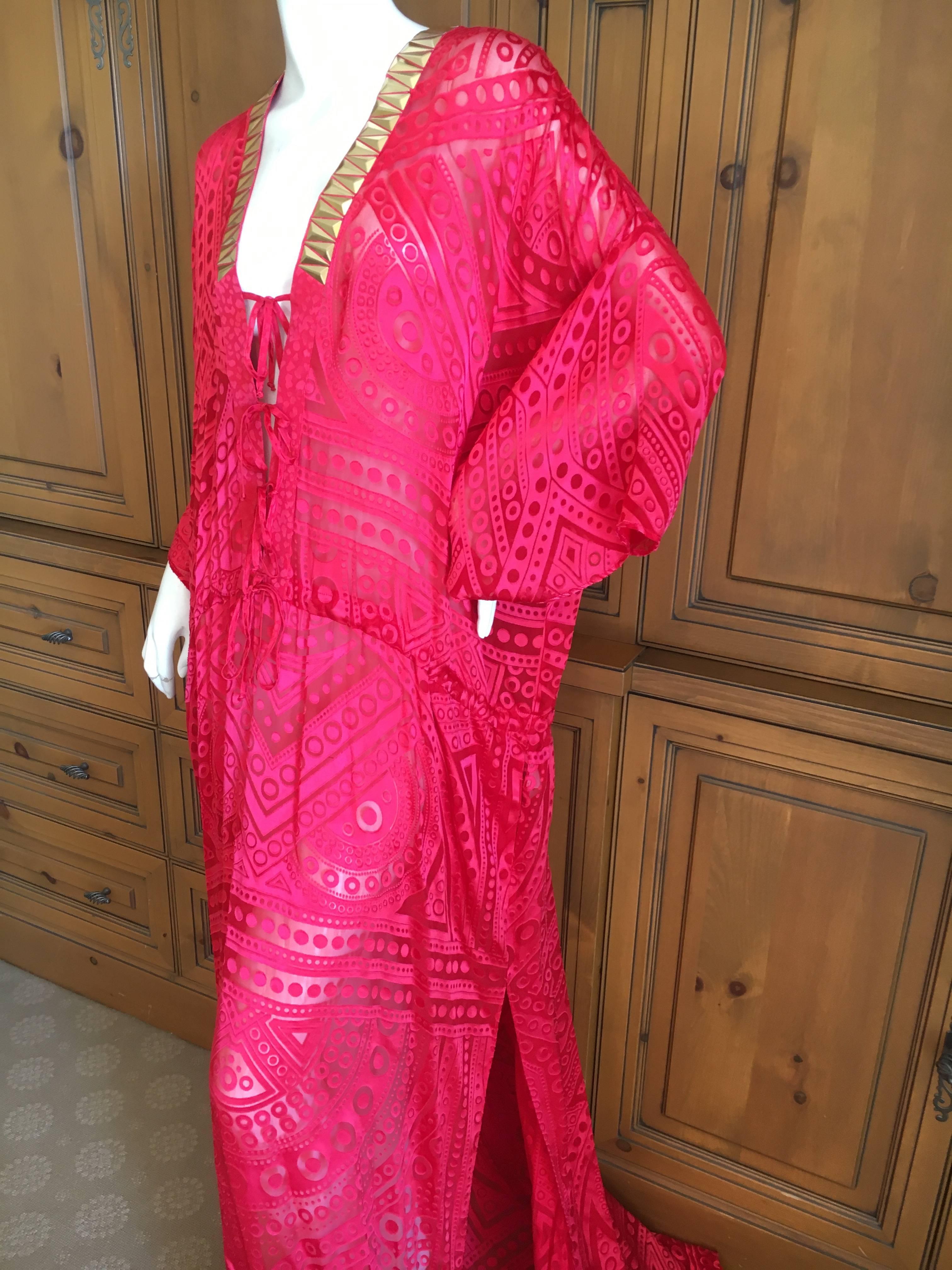 Roberto Cavalli Sheer Red Caftan with Gold Embellishents for Just Cavalli NWT In New Condition In Cloverdale, CA