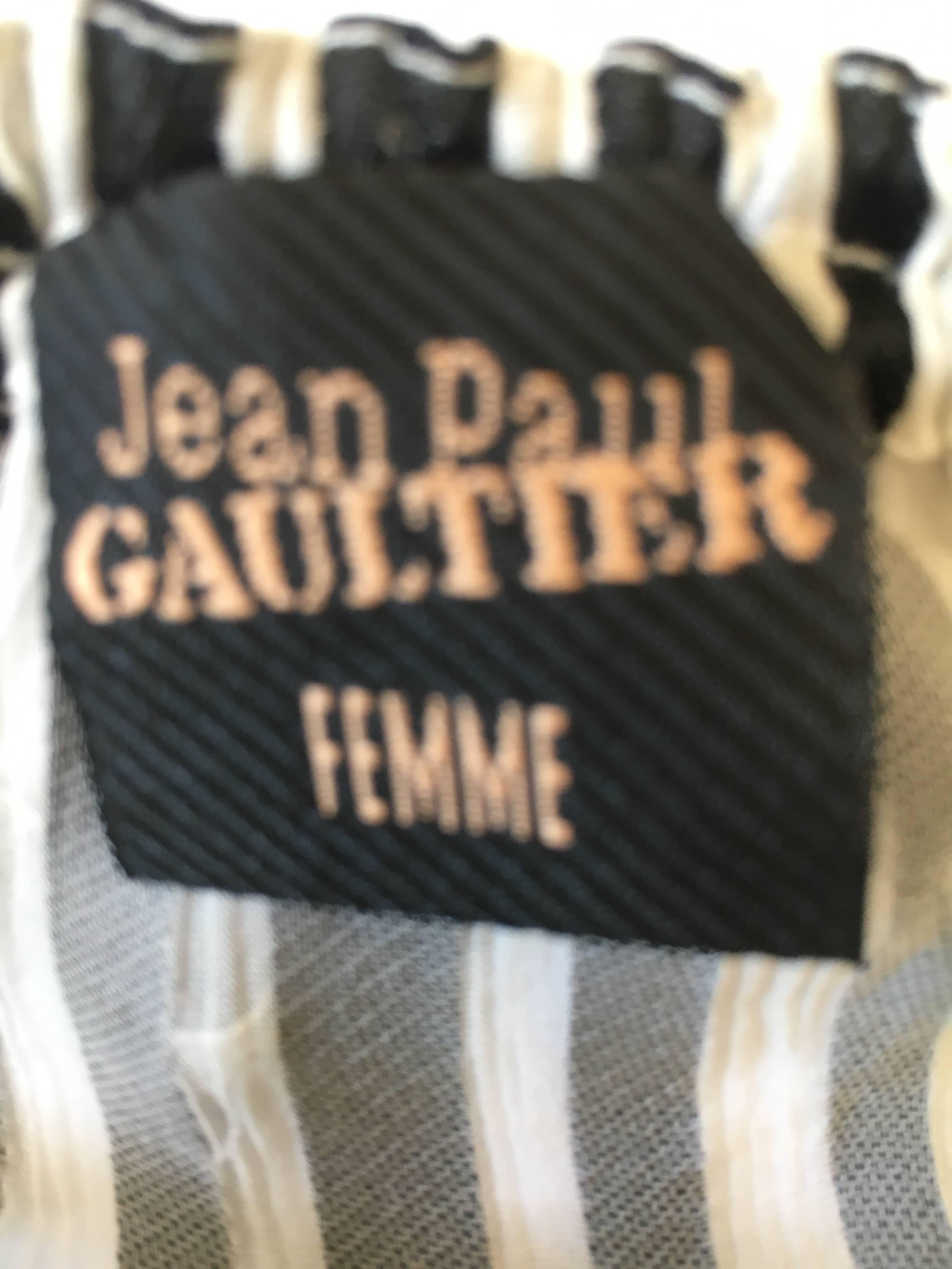 Jean Paul Gaultier Op Art Stripe off the Shoulder Top with Ethnic Embroideries For Sale 2