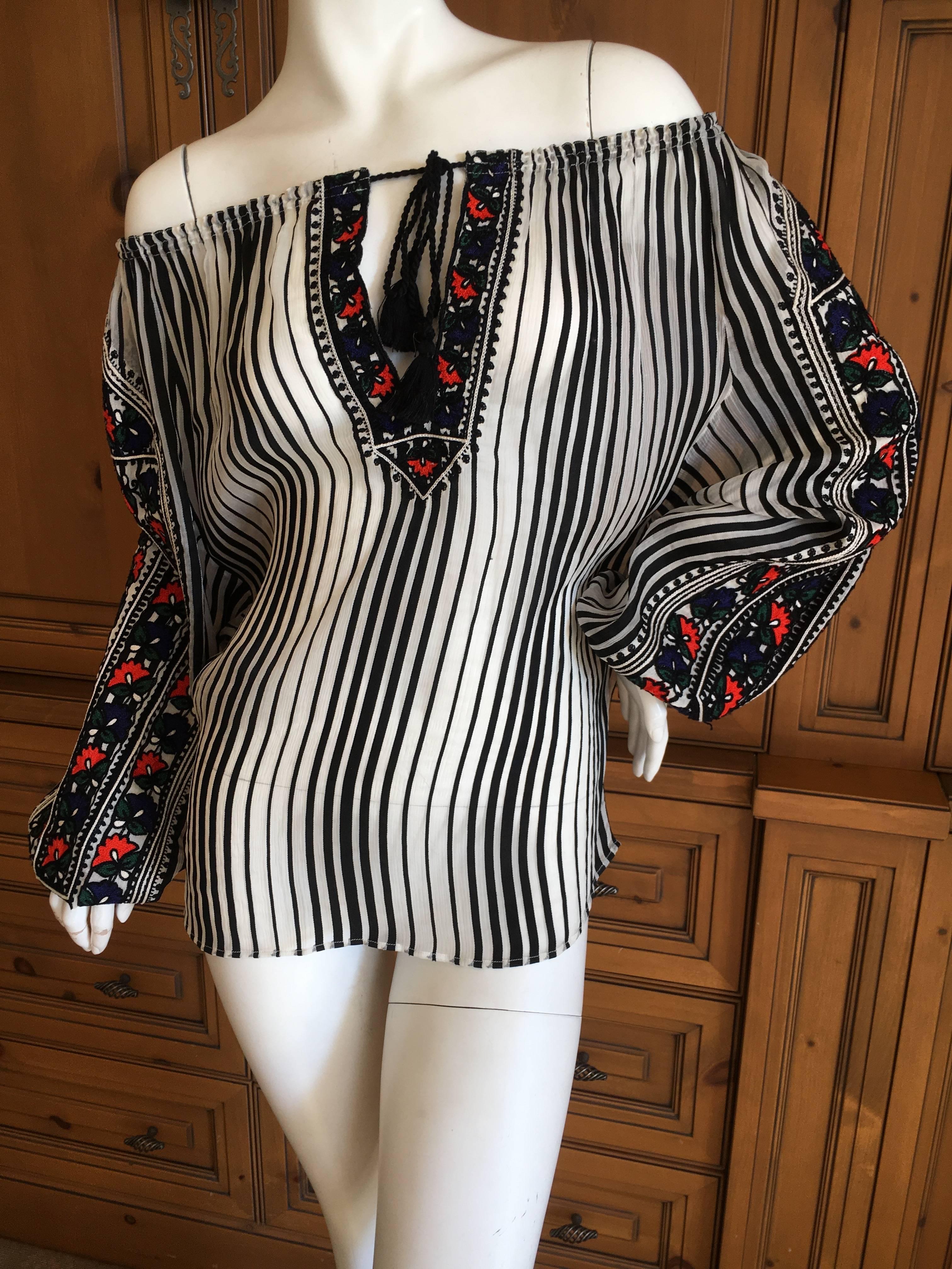 Women's Jean Paul Gaultier Op Art Stripe off the Shoulder Top with Ethnic Embroideries For Sale