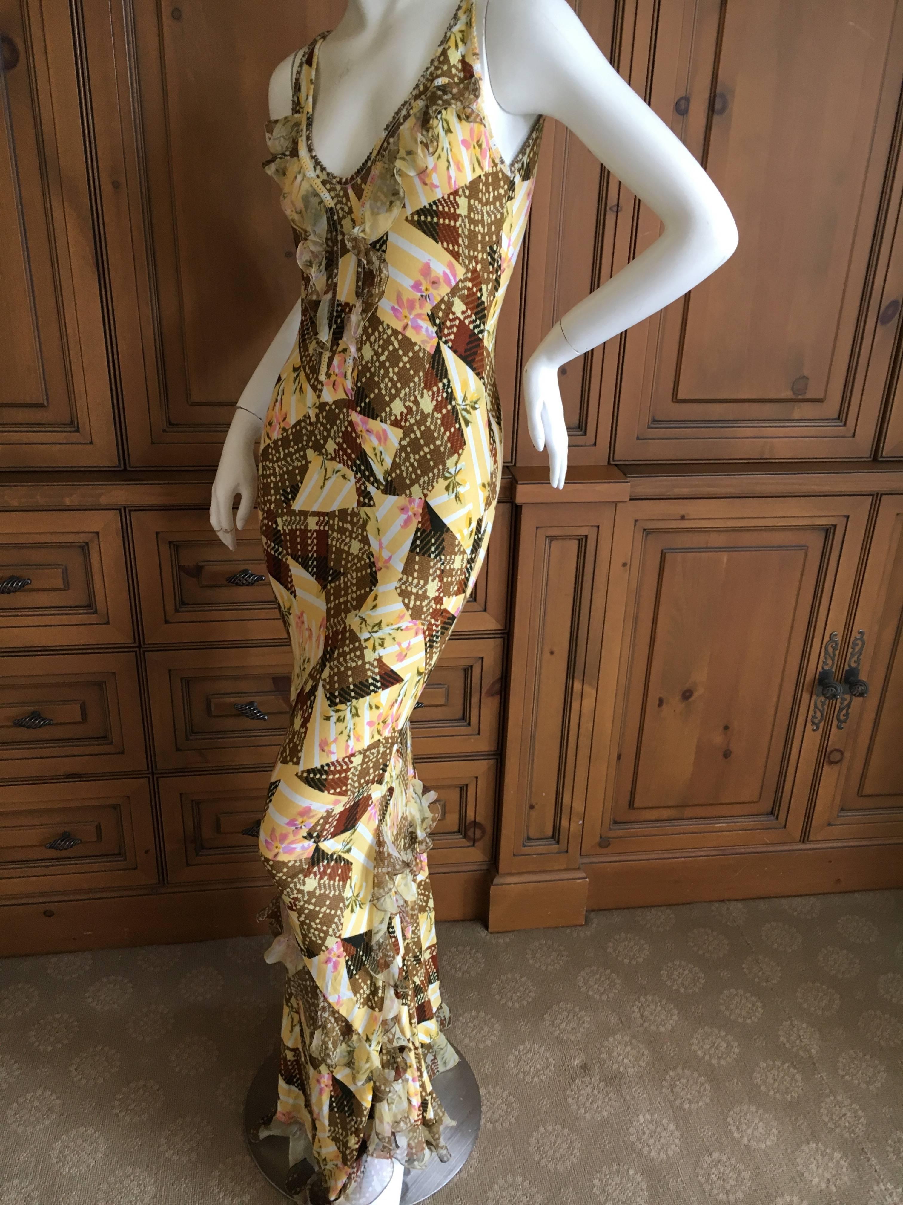 John Galliano Vintage Patchwork Pattern Ruffle Dress For Sale 1