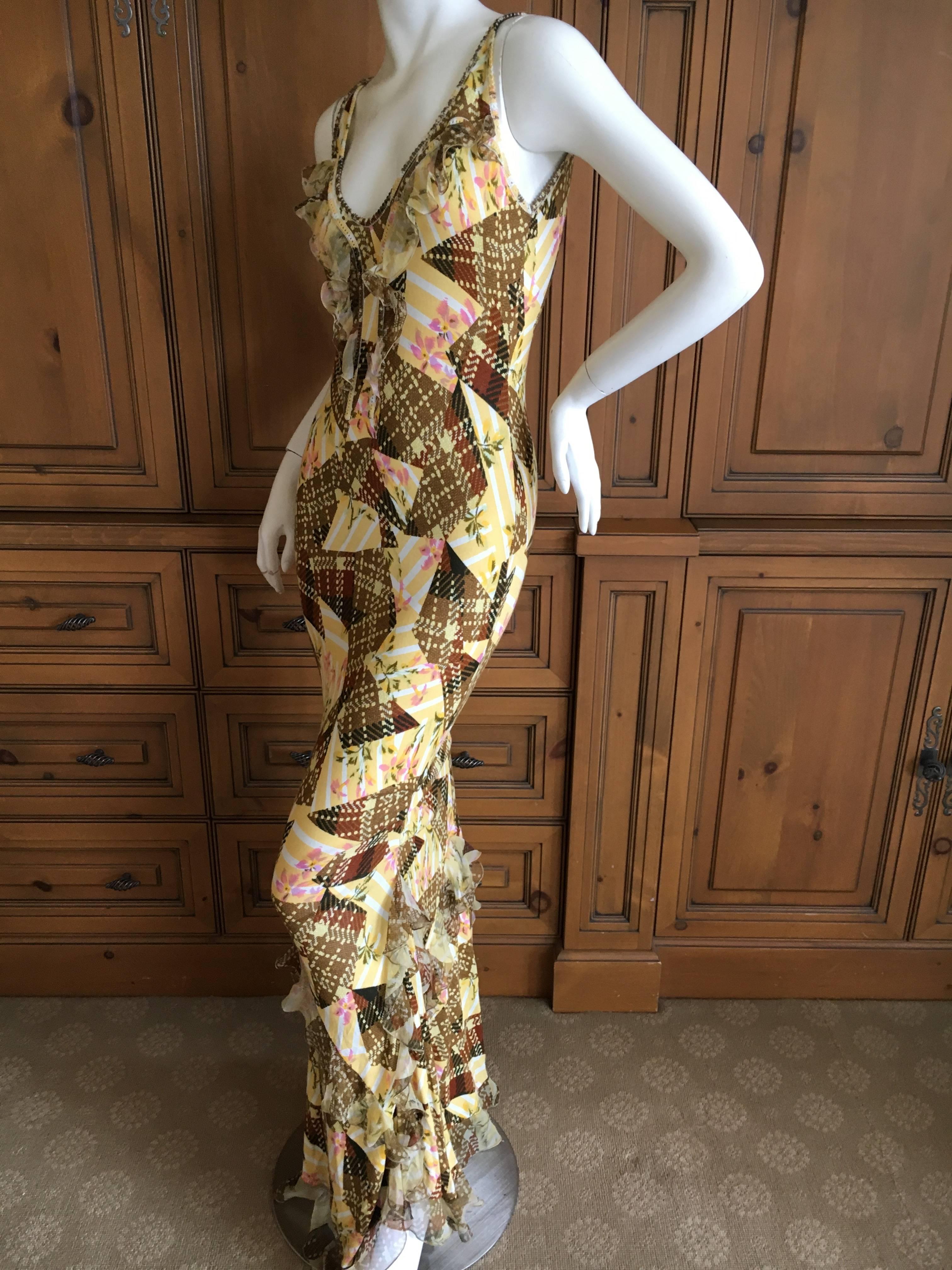 John Galliano Vintage Patchwork Pattern Ruffle Dress For Sale 3