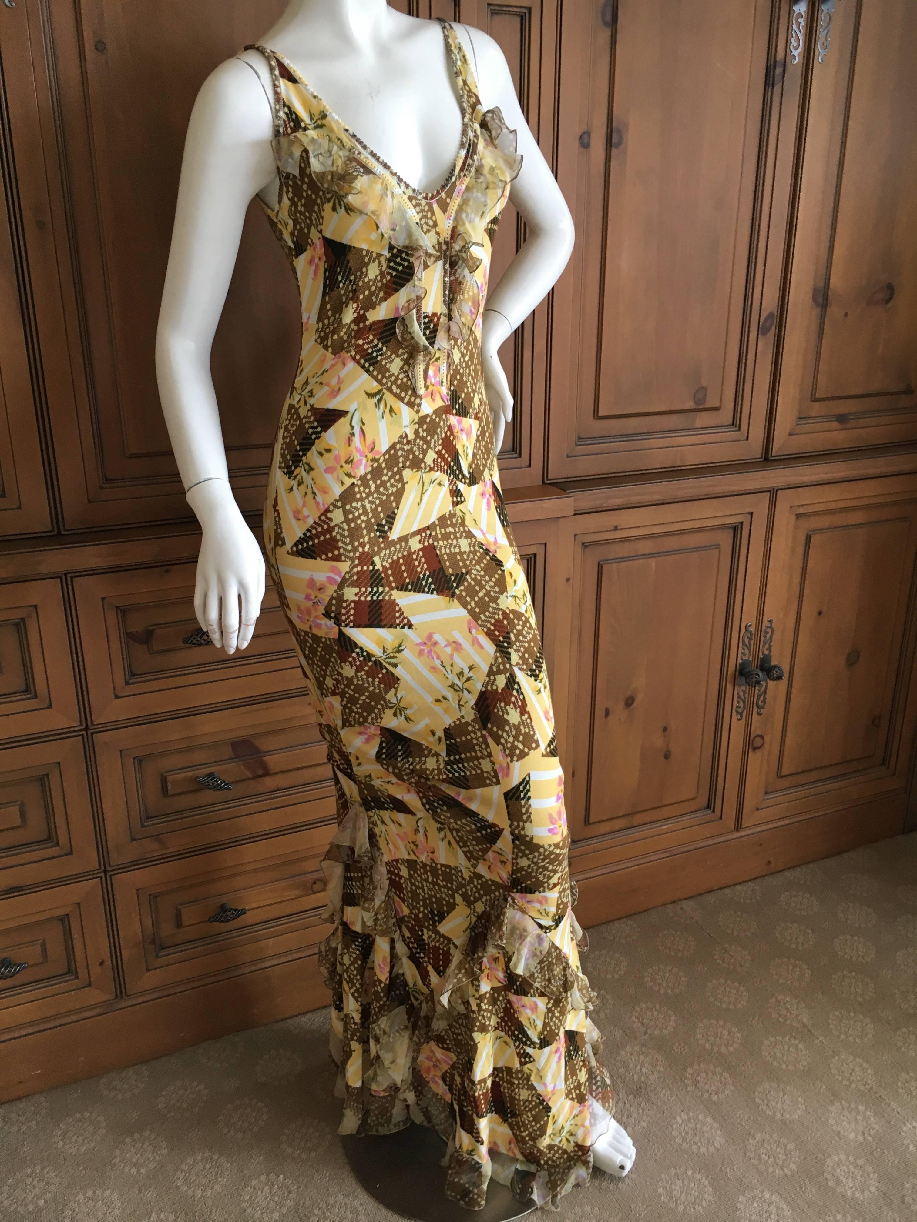 Women's John Galliano Vintage Patchwork Pattern Ruffle Dress For Sale