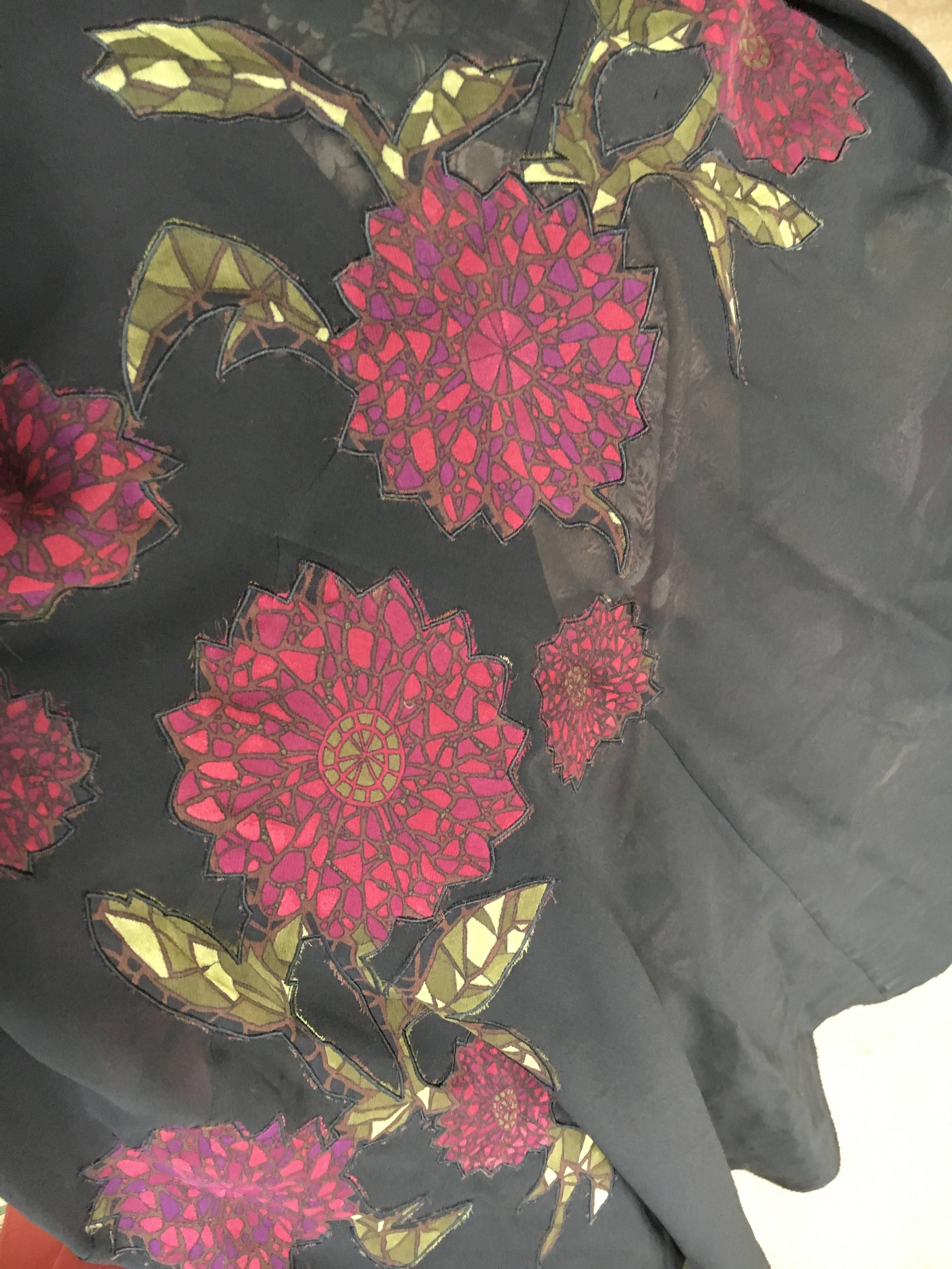 John Galliano Vintage 90's Long Black Bias Cut Evening Dress w Floral Applique For Sale 6