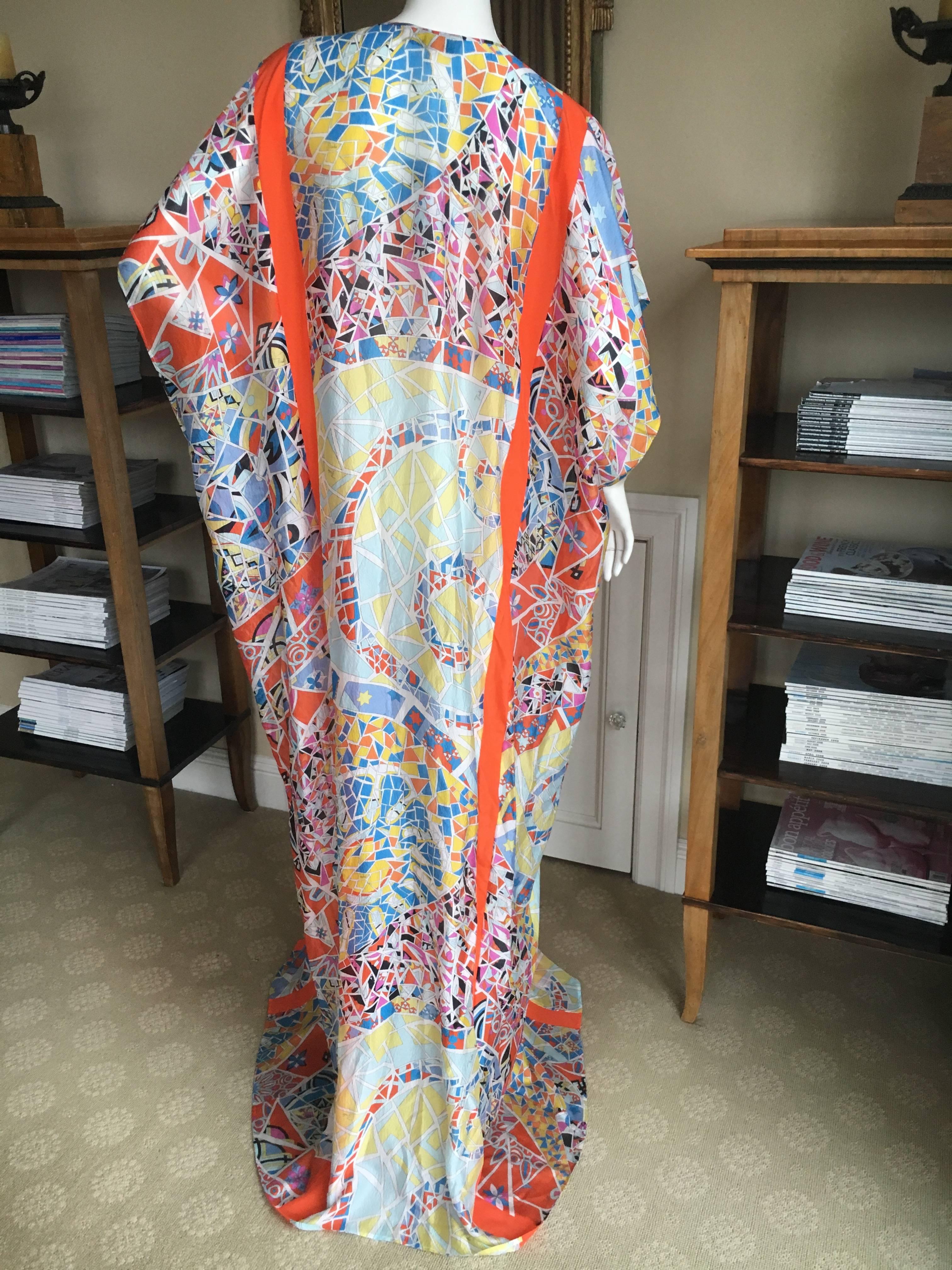Emilio Pucci Sheer Kaleidoscope Silk Caftan Beach Coverup New with Tags Unisex In New Condition For Sale In Cloverdale, CA