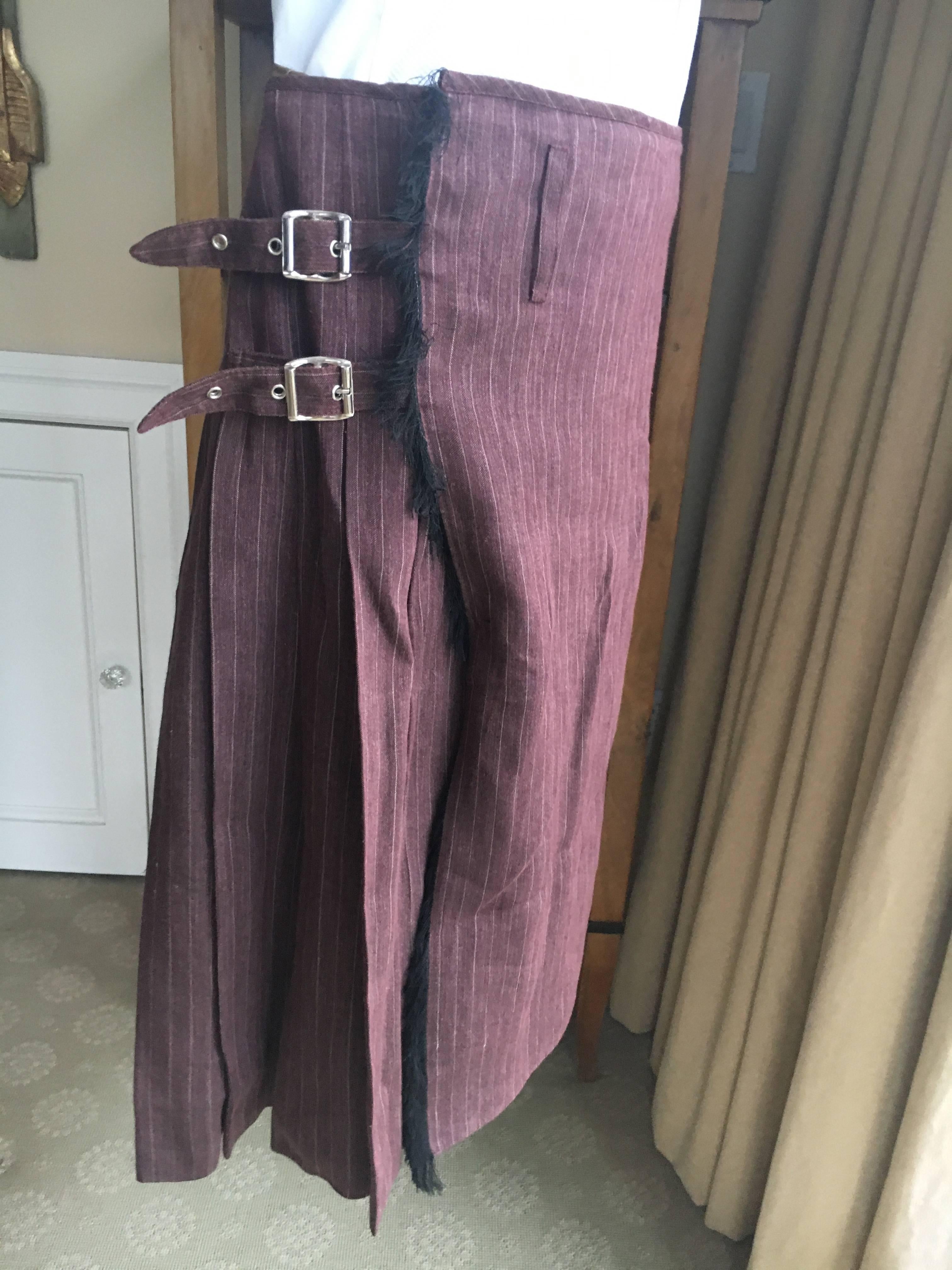 Gray Jean Paul Gaultier Homme Men in Skirts Pleated Brown Kilt Double Buckle Size 34