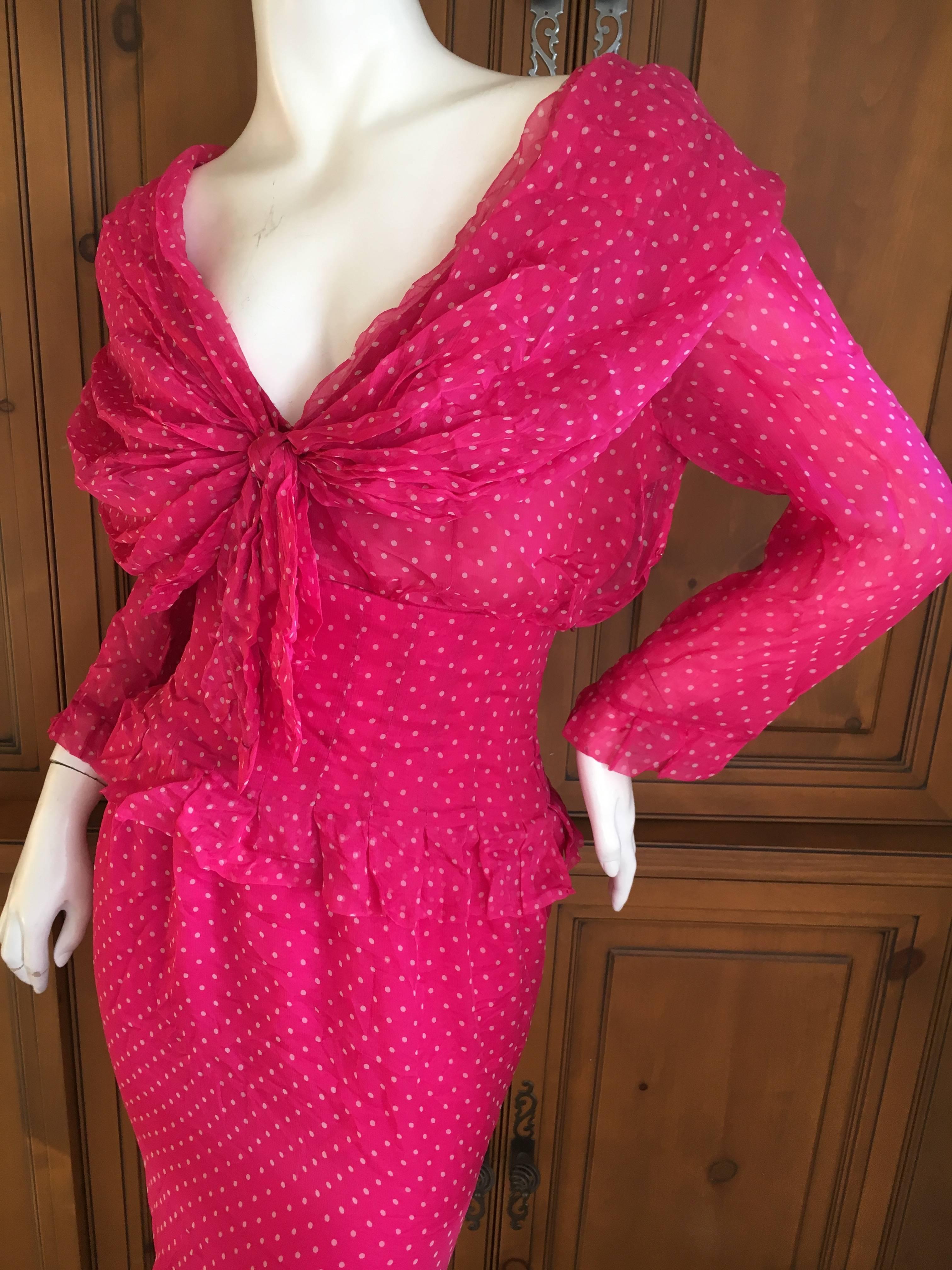 Christian Dior Numbered Haute Couture Silk Chiffon Day Dress Spring 1988 In Excellent Condition For Sale In Cloverdale, CA