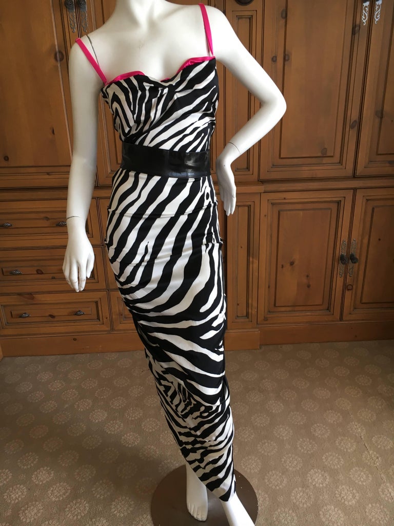 Black D&G Dolce & Gabbana Zebra Stripe Silk Cocktail Dress