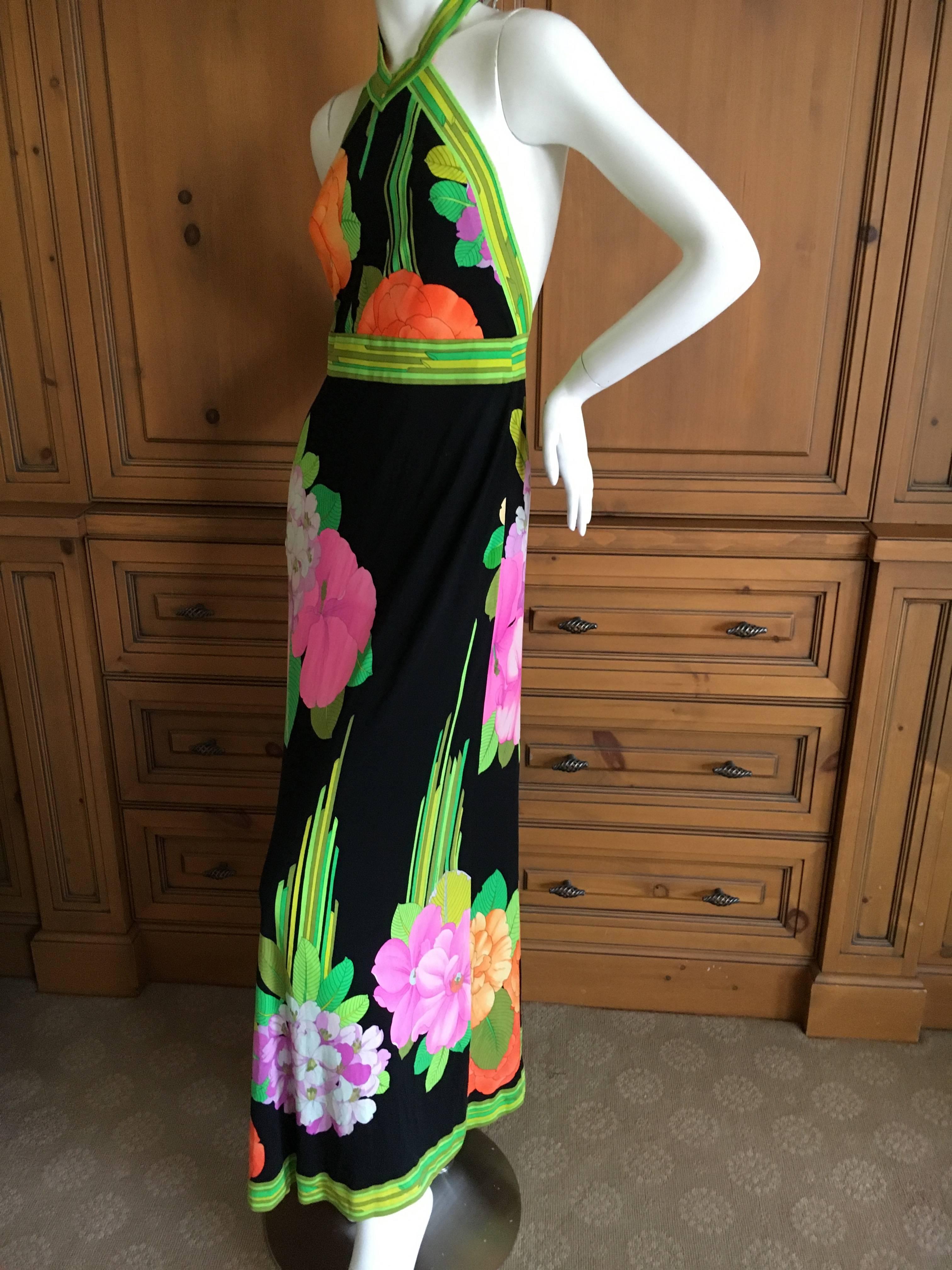 Leonard Paris for Bergdorf Goodman 1970's Silk Halter Dress For Sale 1