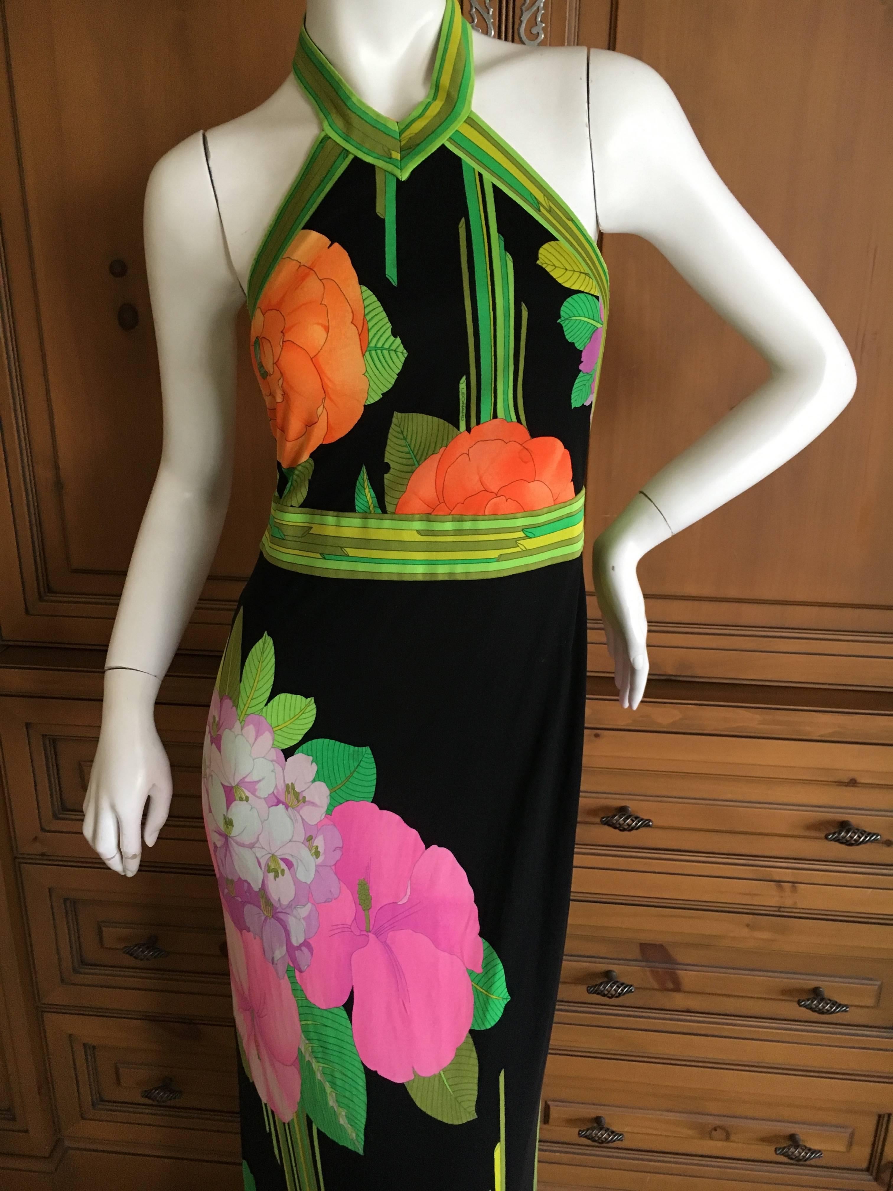 Leonard Paris for Bergdorf Goodman 1970's Silk Halter Dress For Sale 2