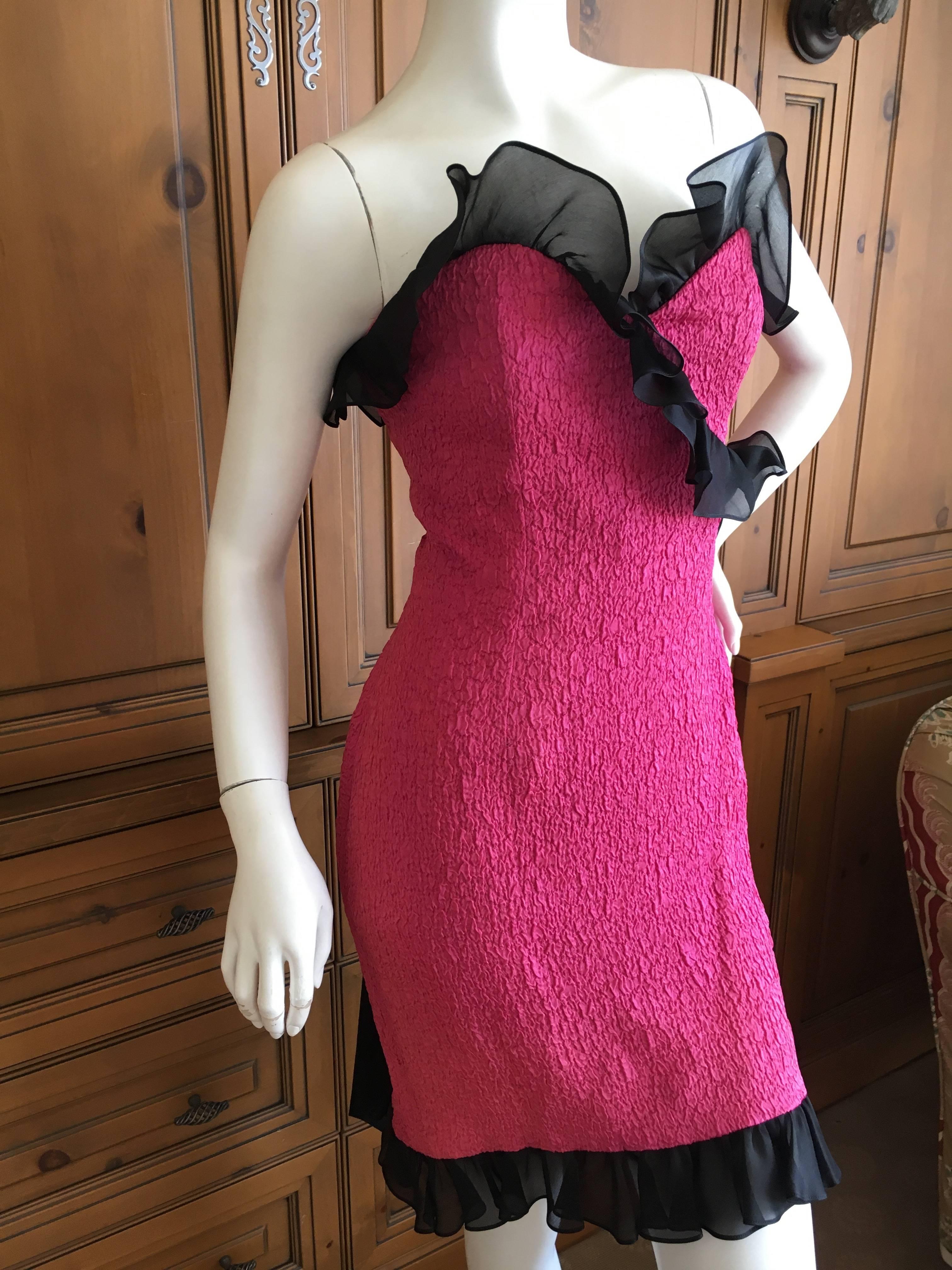 Yves Saint Laurent Rive Gauche Vintage 1970's Ruffle Pink Cocktail Dress  In Good Condition For Sale In Cloverdale, CA