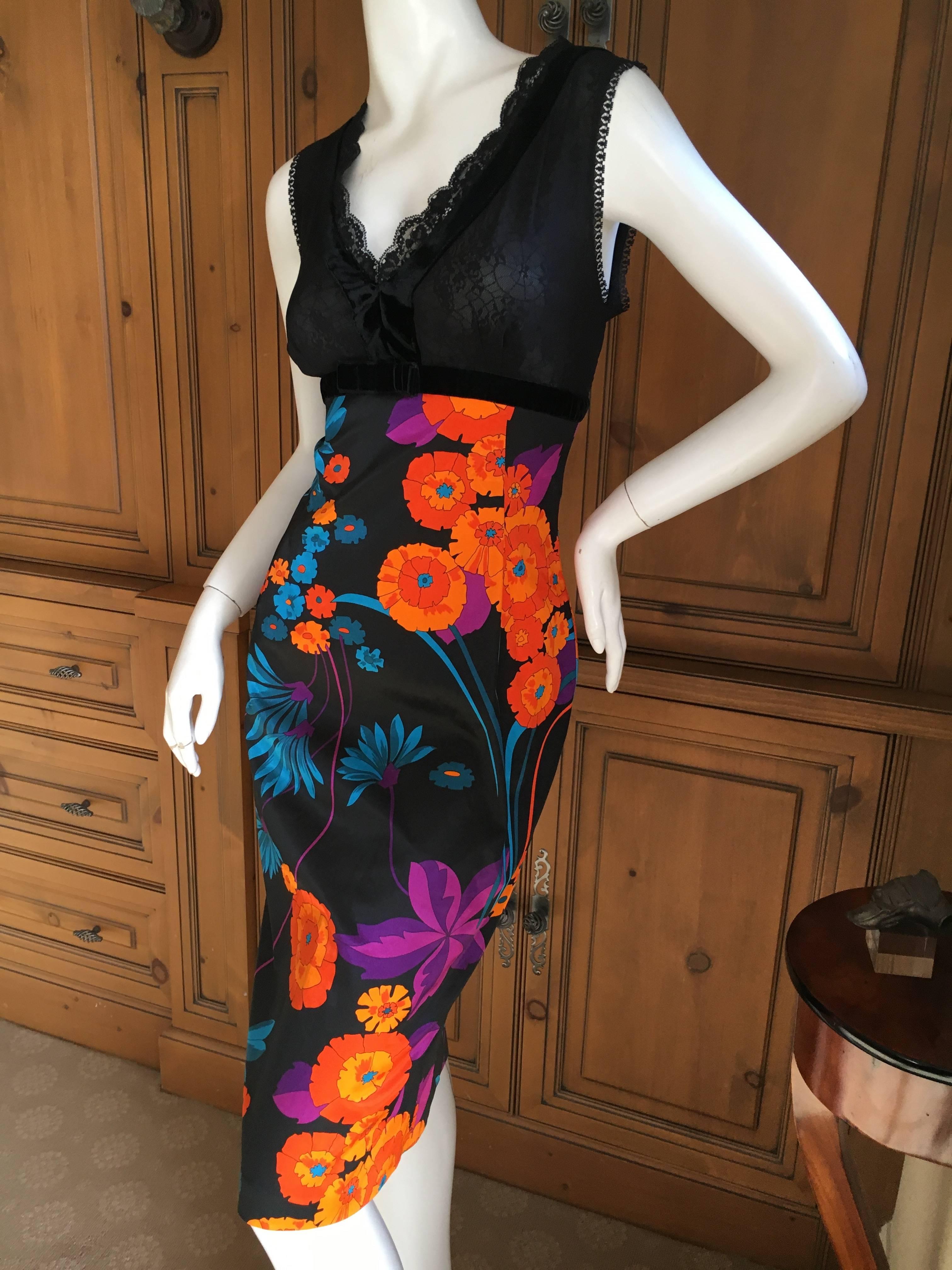 Black D&G Dolce & Gabbana Mod Print Cocktail Dress with Sheer Bust