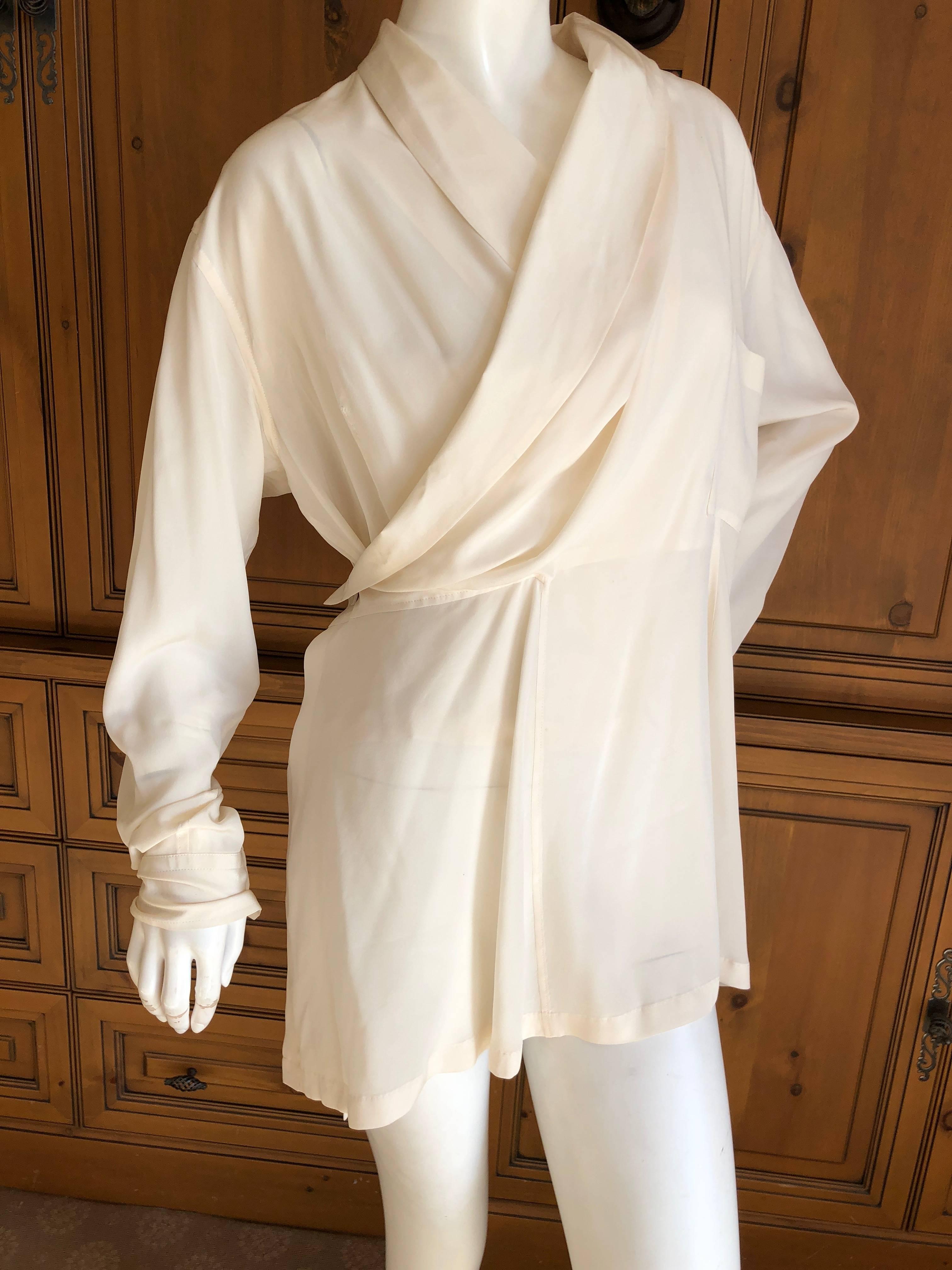 Beige Yohji Yamamoto Pour la Nuit 1990's Silk Wrap Blouse / Mini Dress For Sale