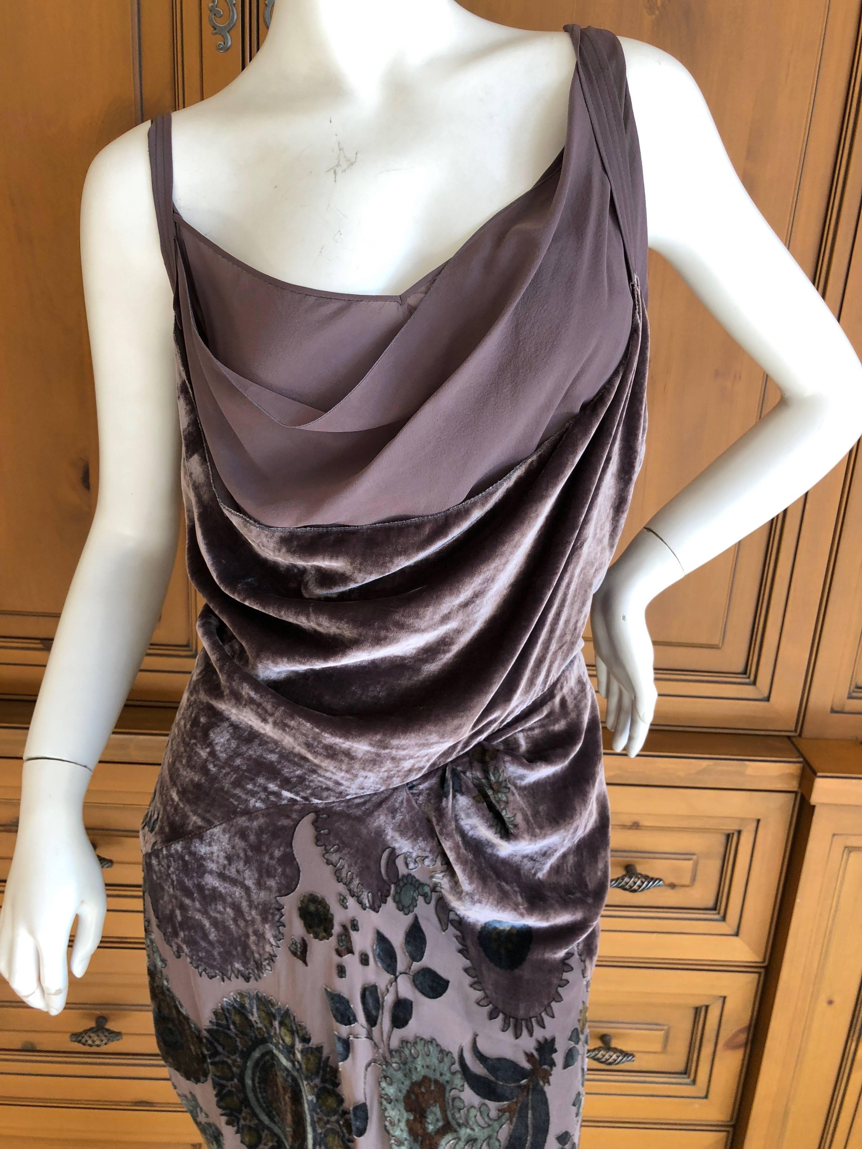 Christian Dior by John Galliano Gray Floral Devore Velvet Evening Dress For Sale 1