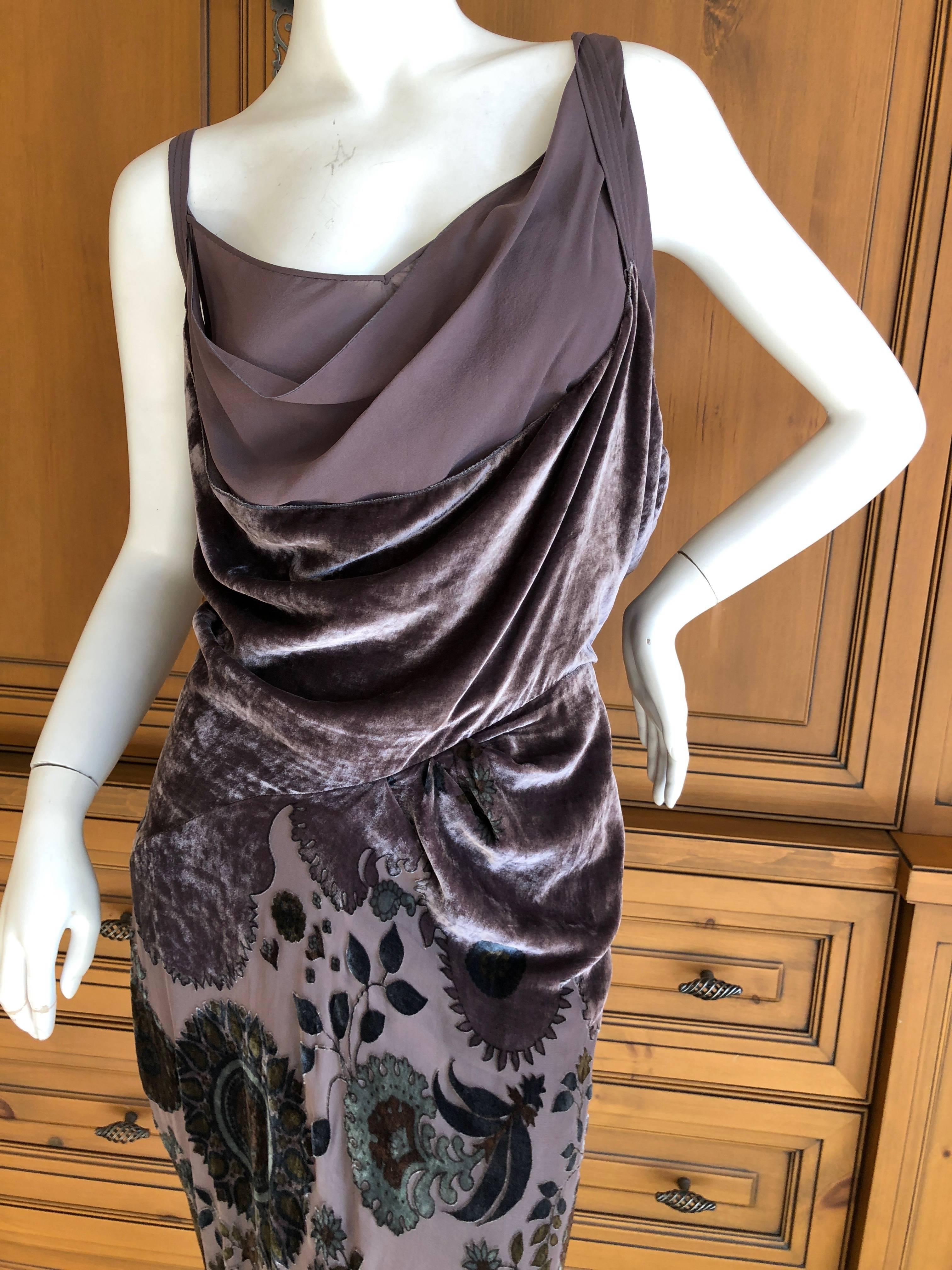 Christian Dior by John Galliano Gray Floral Devore Velvet Evening Dress For Sale 2