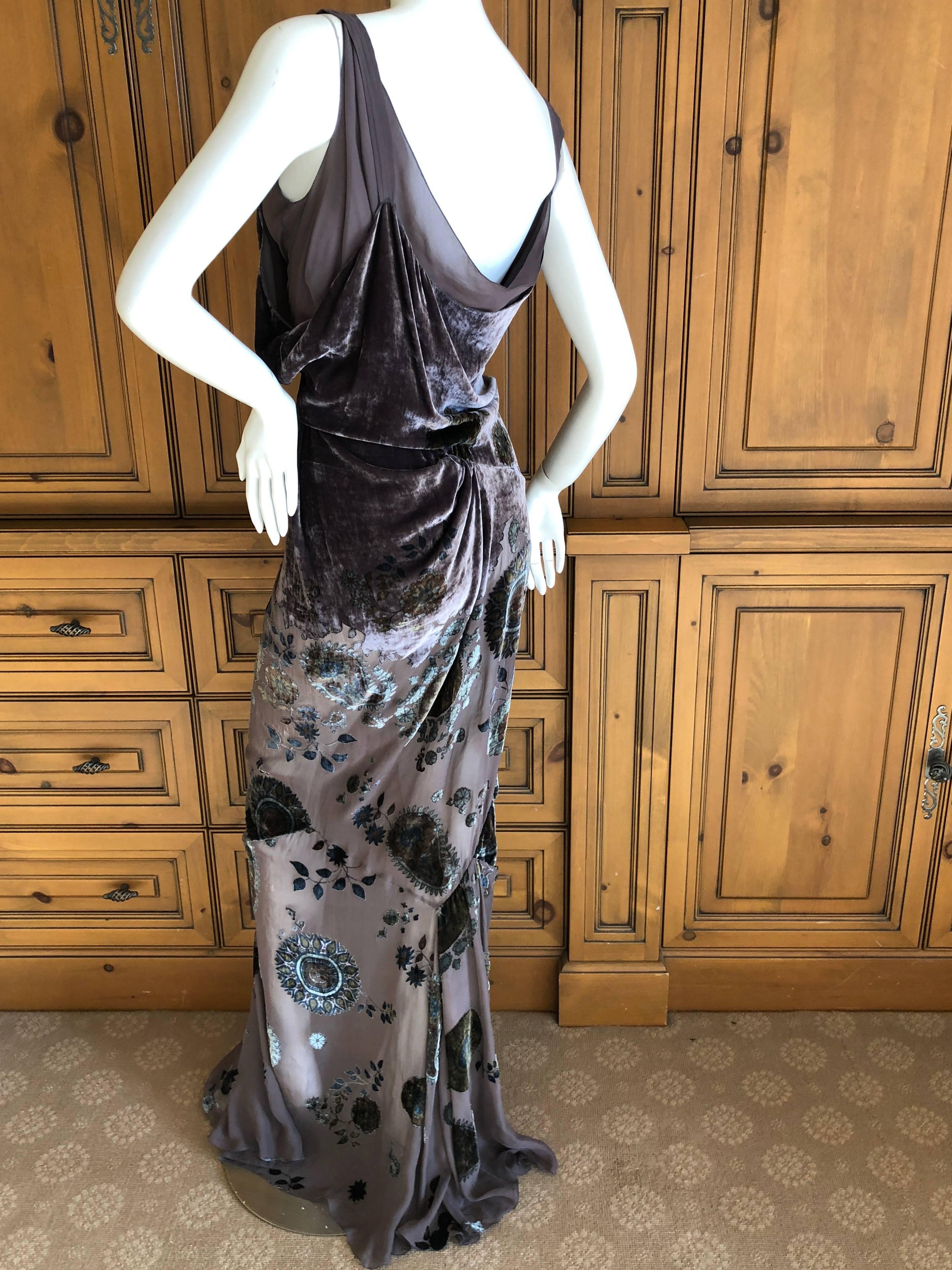 Christian Dior by John Galliano Gray Floral Devore Velvet Evening Dress In Excellent Condition For Sale In Cloverdale, CA