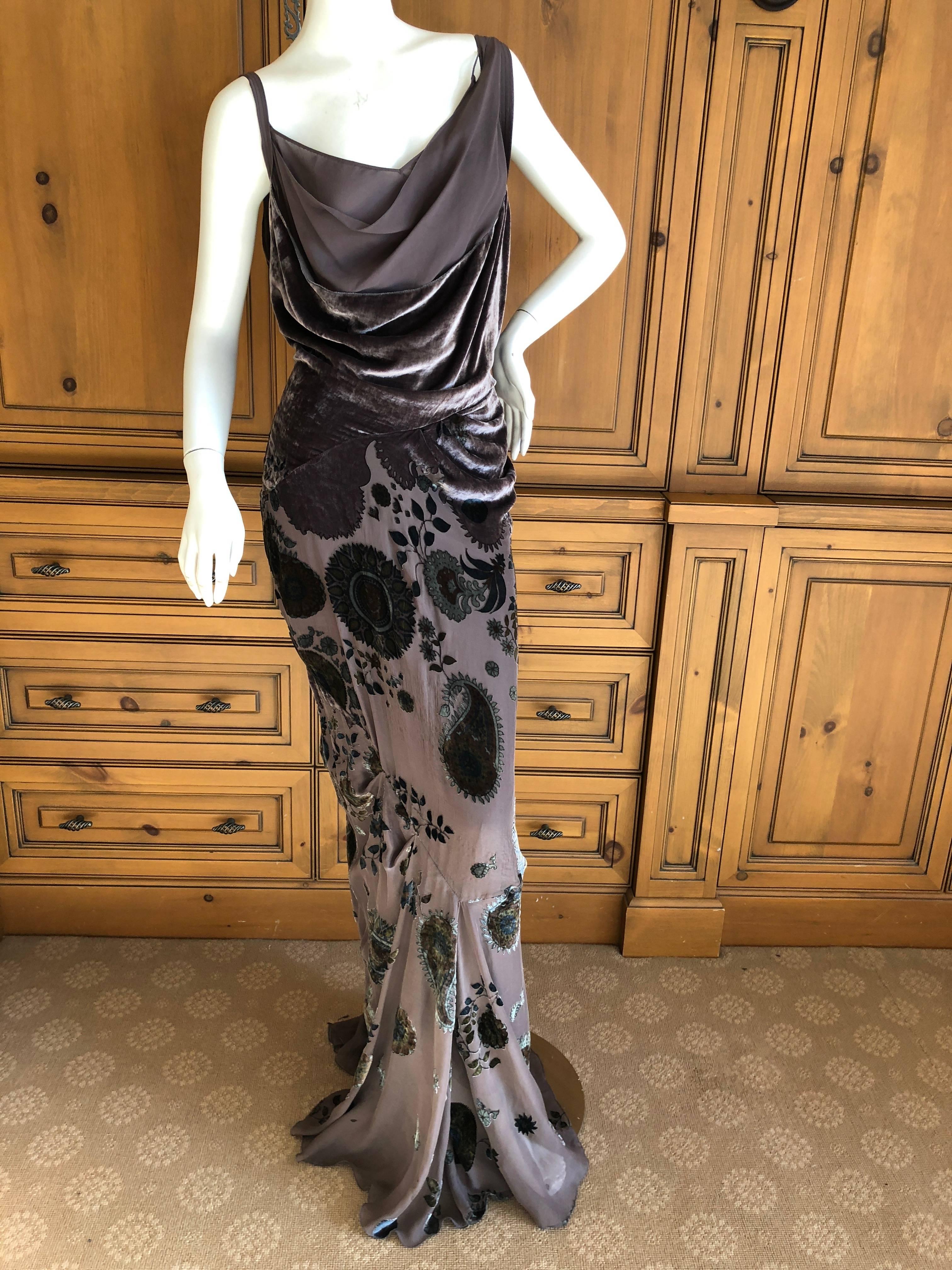 Women's Christian Dior by John Galliano Gray Floral Devore Velvet Evening Dress For Sale